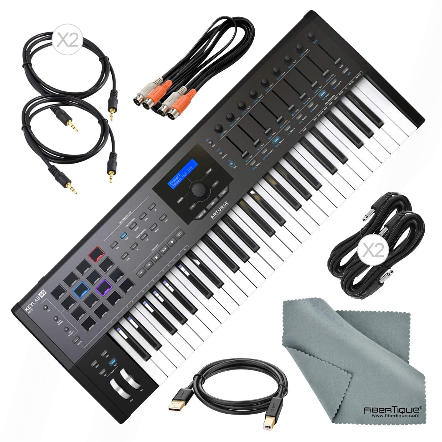 Arturia KeyLab MKII 49 Professional MIDI Keyboard Controller and Software (Black) with Assorted Cables Bundle