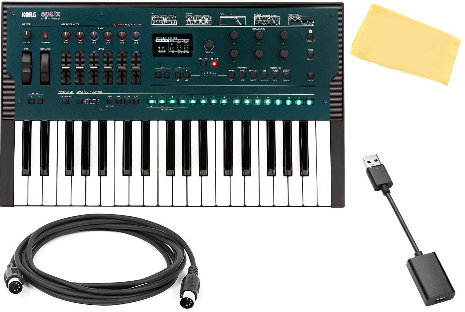Korg OPSIX Altered FM Synthesizer Bundle with MIDI Cable, USB-C Adapter, and Austin Bazaar Polishing Cloth