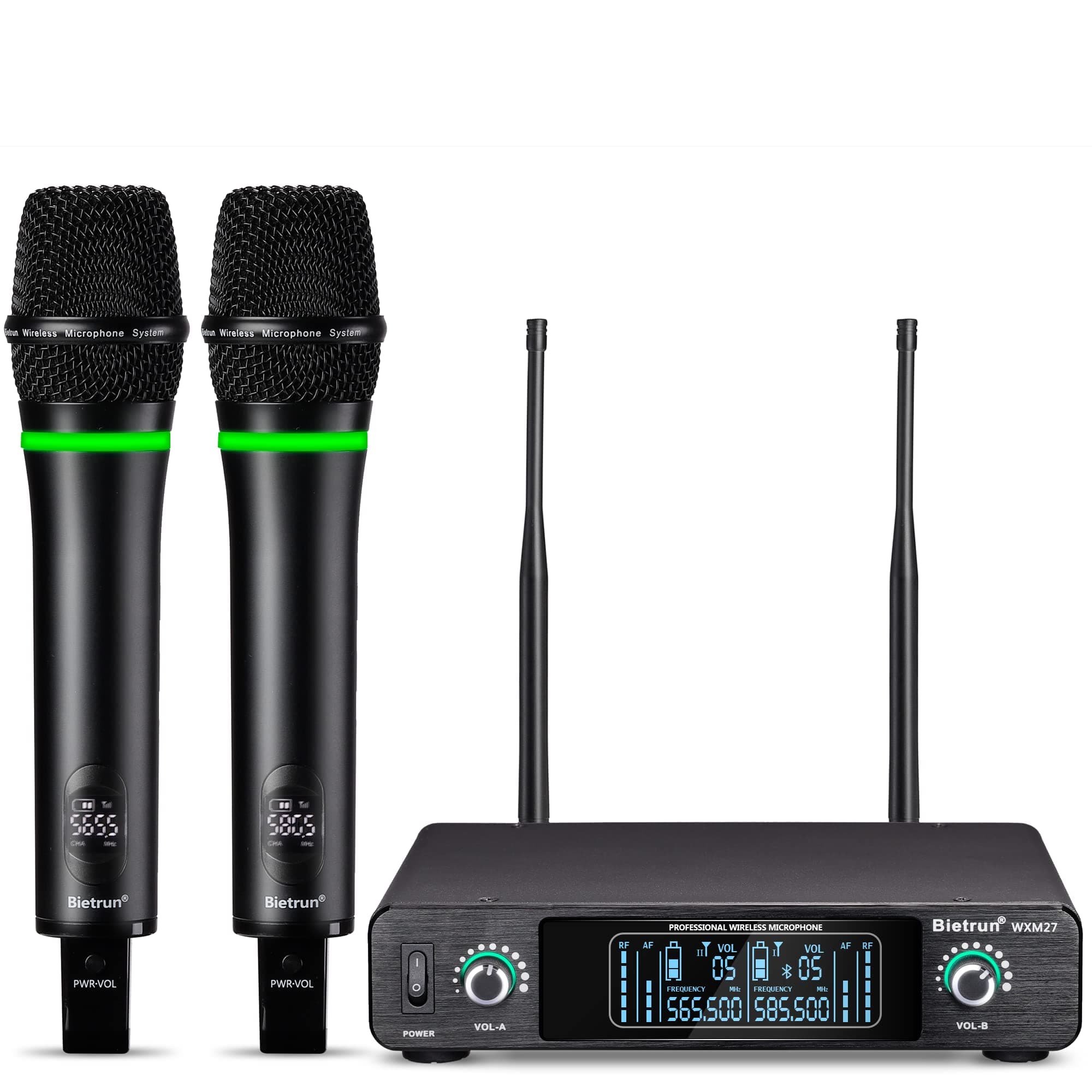 Wireless Microphone, Bietrun Pro-Rechargeable UHF Dual Cordless Handheld Dynamic Microphone System with Bluetooth, All Metal Design, 2 XLR+1/4'...