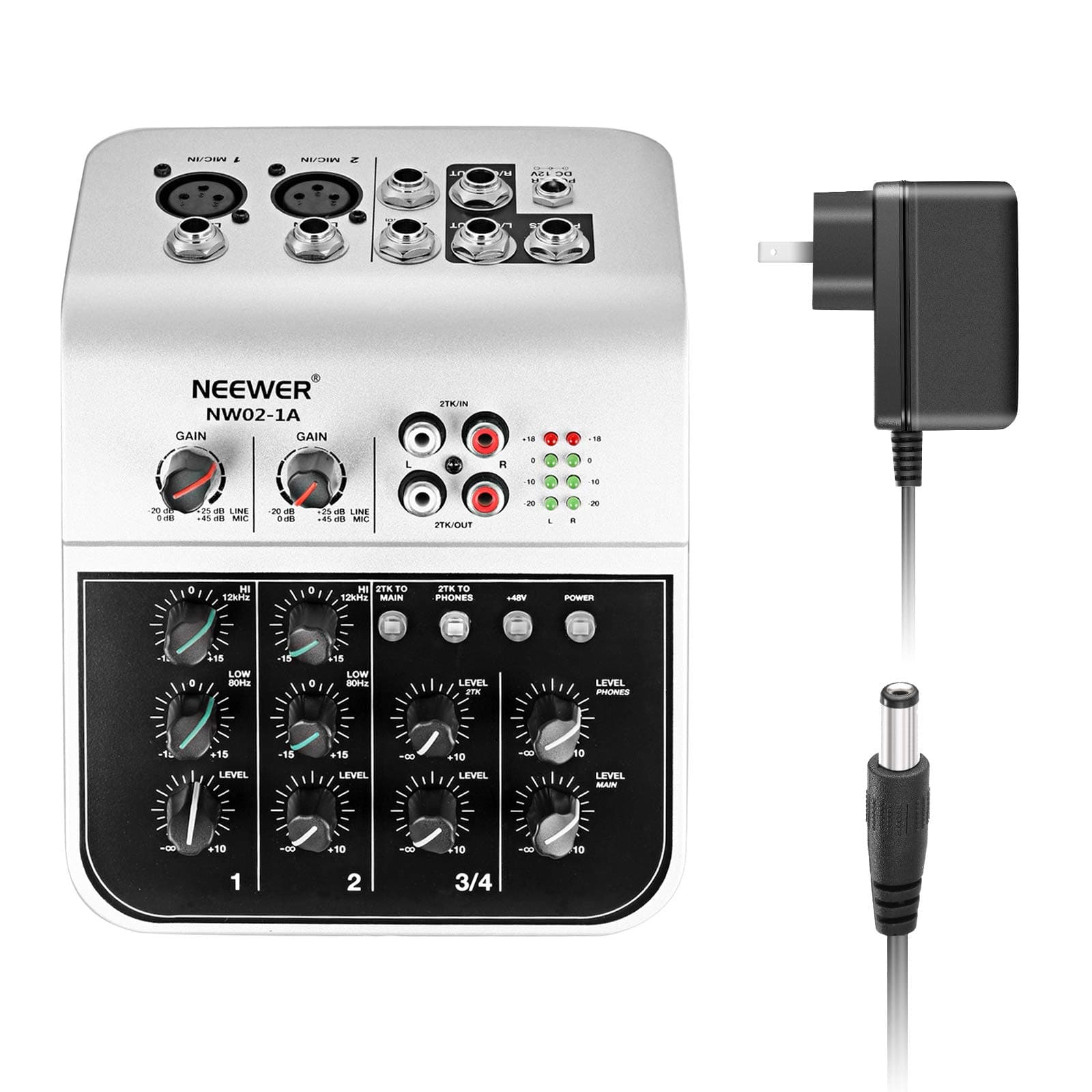 Neewer Mixing Console Compact Audio Sound 4-Channel Mixer for Condenser Microphone, with 48V Phantom Power 2 Band EQ 2-way Stereo Line Input RCA In...