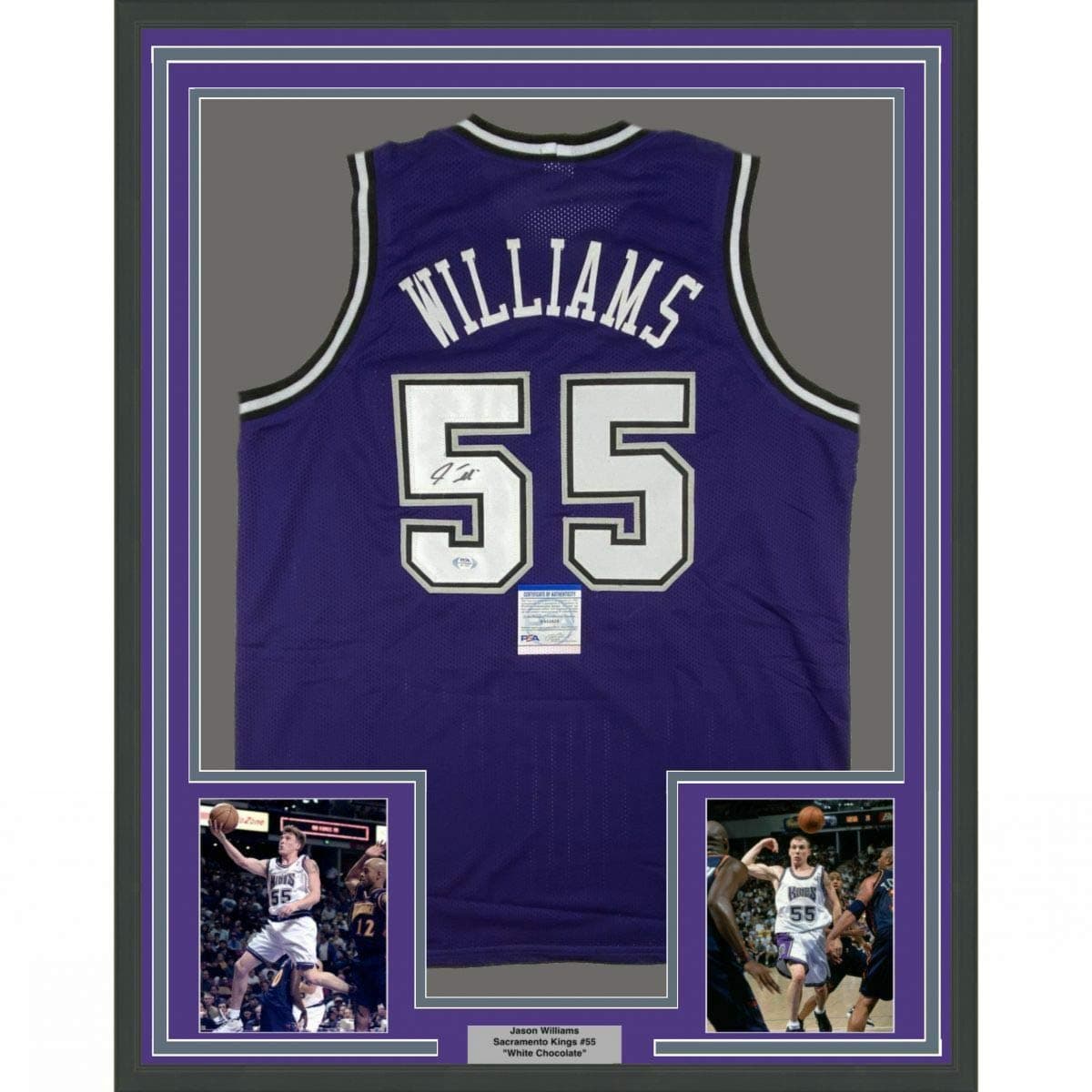 Framed Autographed/Signed Jason Williams 33x42 Sacramento Purple Basketball Jersey PSA/DNA COA