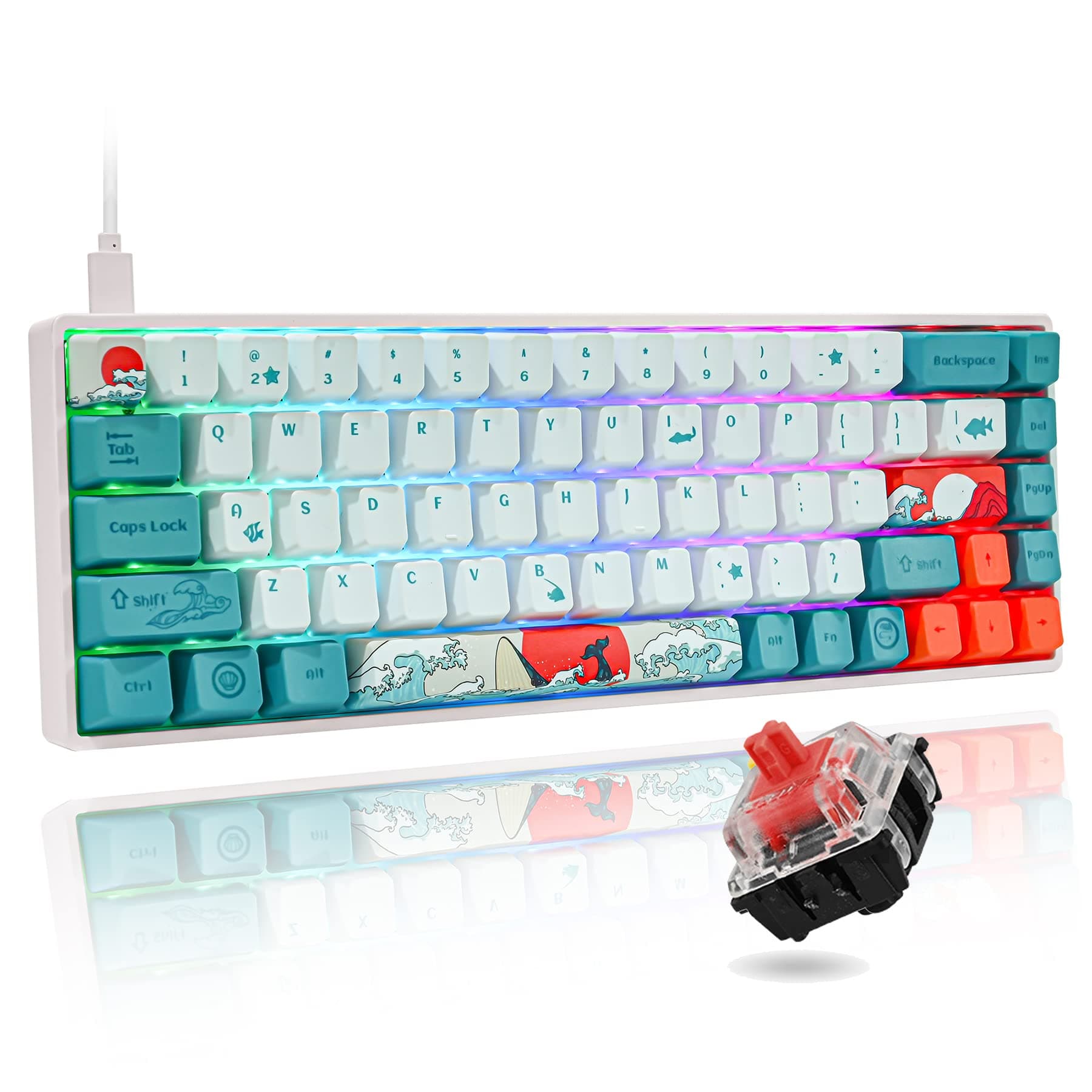 Guffercty kred GK68 65% Mechanical Keyboard SK68 Custom Hot Swappable 65 Percent Gaming Keyboard with RGB Backlit Cable for Win/PC/Mac (Gateron Opt...