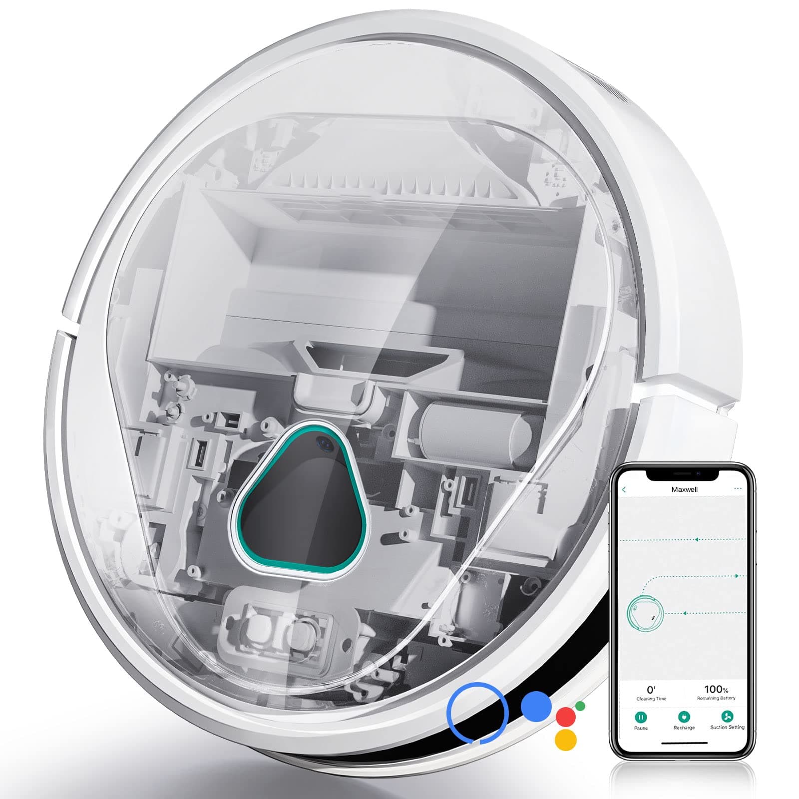 Maxwell Robot Vacuum Cleaner, Security Camera Monitor, Robot Vacuum 2500Pa, 120Min Run-time, 5200mAh Battery, Self-Charging, Smart Mapping, Ideal f...
