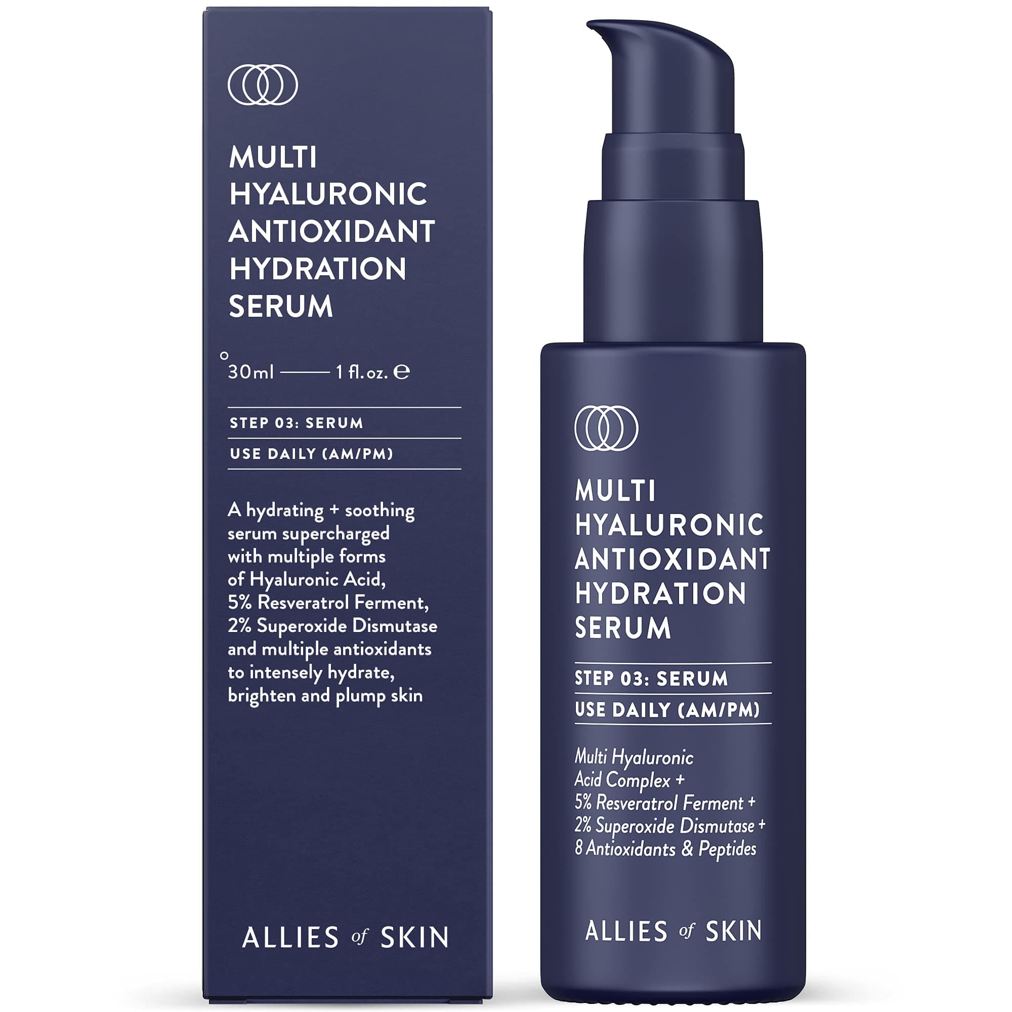 Allies of Skin Multi Hyaluronic Antioxidant Hydration Serum: Niacinamide, Vitamin E, Astaxanthin, Superoxide Dismutase. Anti-Aging. Antioxidant. In...