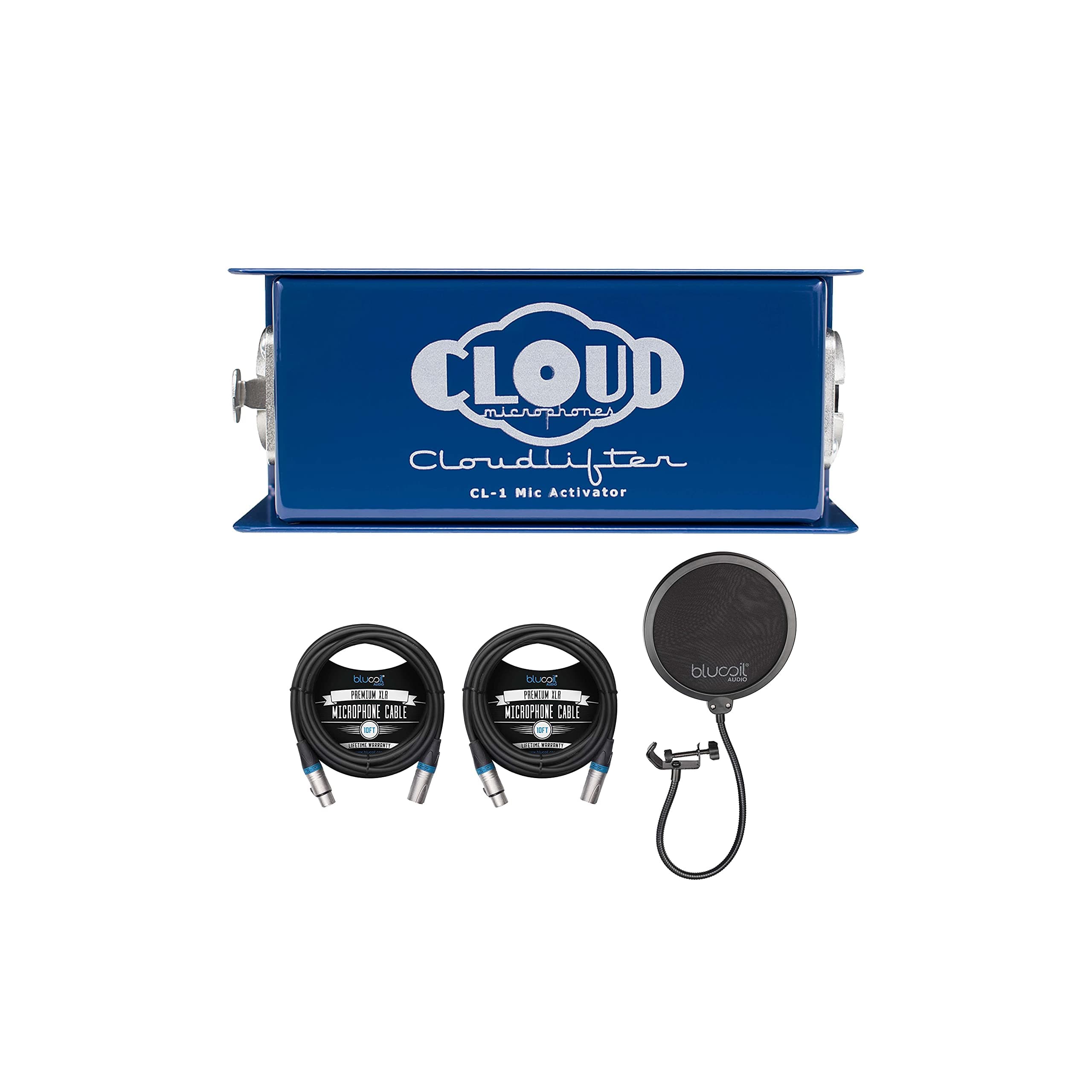 Cloud Microphones CL-1 Cloudlifter 1 Channel Mic Activator for Dynamic/Ribbon/Tube Microphone Bundle with Blucoil 2-Pack of 10-FT Balanced XLR Cabl...
