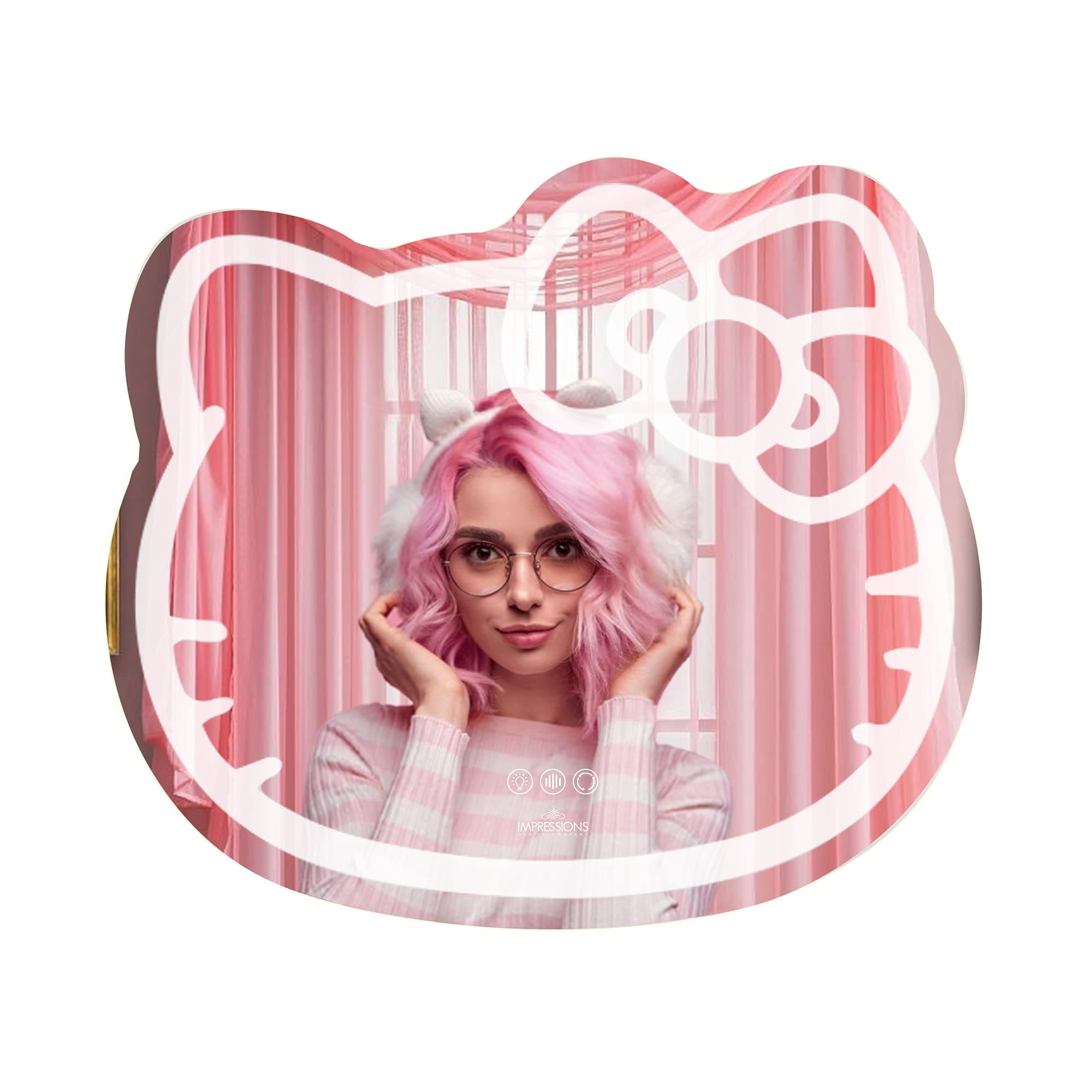 Impressions Hello Kitty Wall Mirror with WiFi, Smart Touch Sensitive Makeup Vanity Mirror with App Controller and Color Changing Dimming LED Strip ...