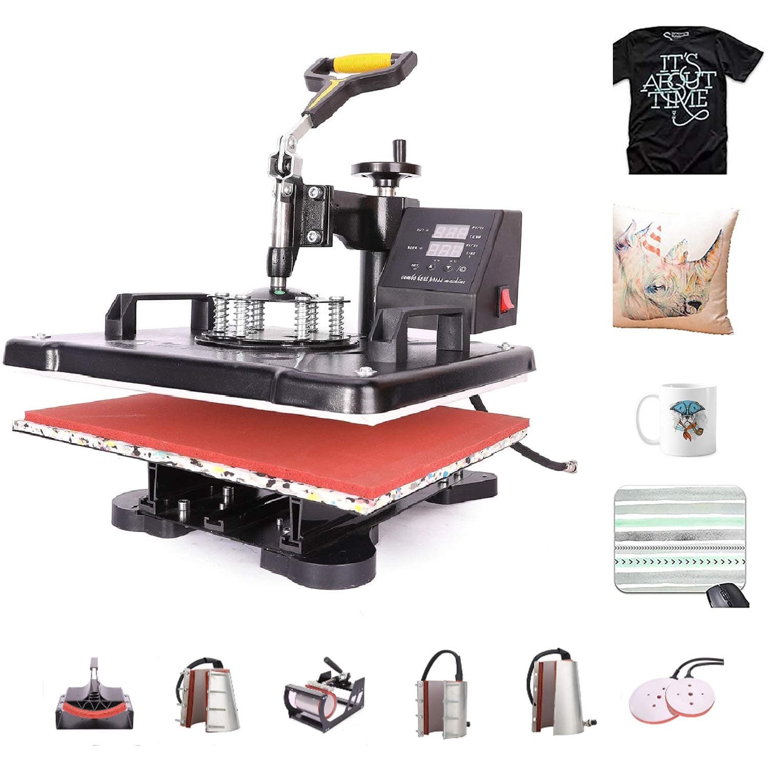 CREWORKS Heat Press Machine 12x15 Inch, T Shirt Transfer Press with 8 in 1 Mug Plate Cap Set, 360 Swing Away Sublimation Heat Press for T Shirt Mug...
