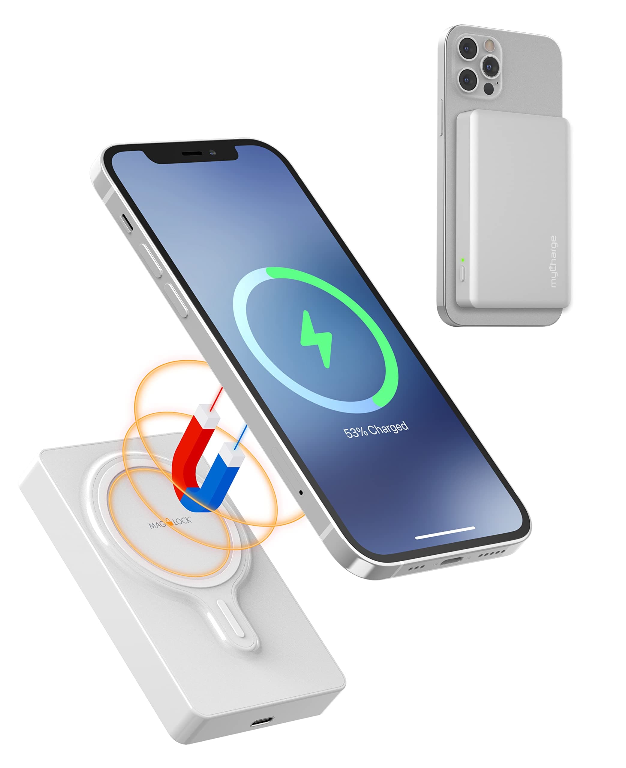 myCharge Portable Charger iPhone 13, 12 & Mag Safe Cases - MagLock 6000mAh Wireless Magnetic Power Bank - Compatible with MagSafe Battery Pack, USB...