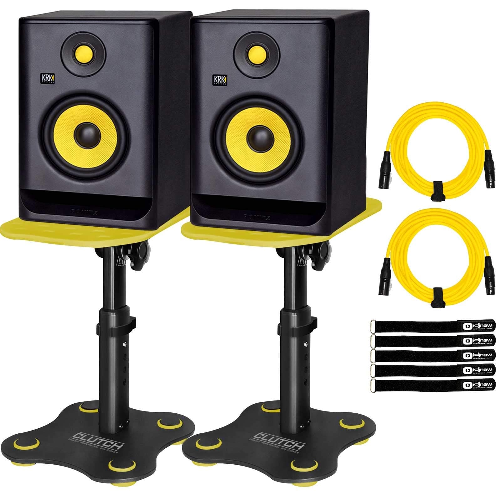 KRK Rokit RP5G4 4th Gen 5" Powered Studio Monitor Speakers Pair w Yellow Stands