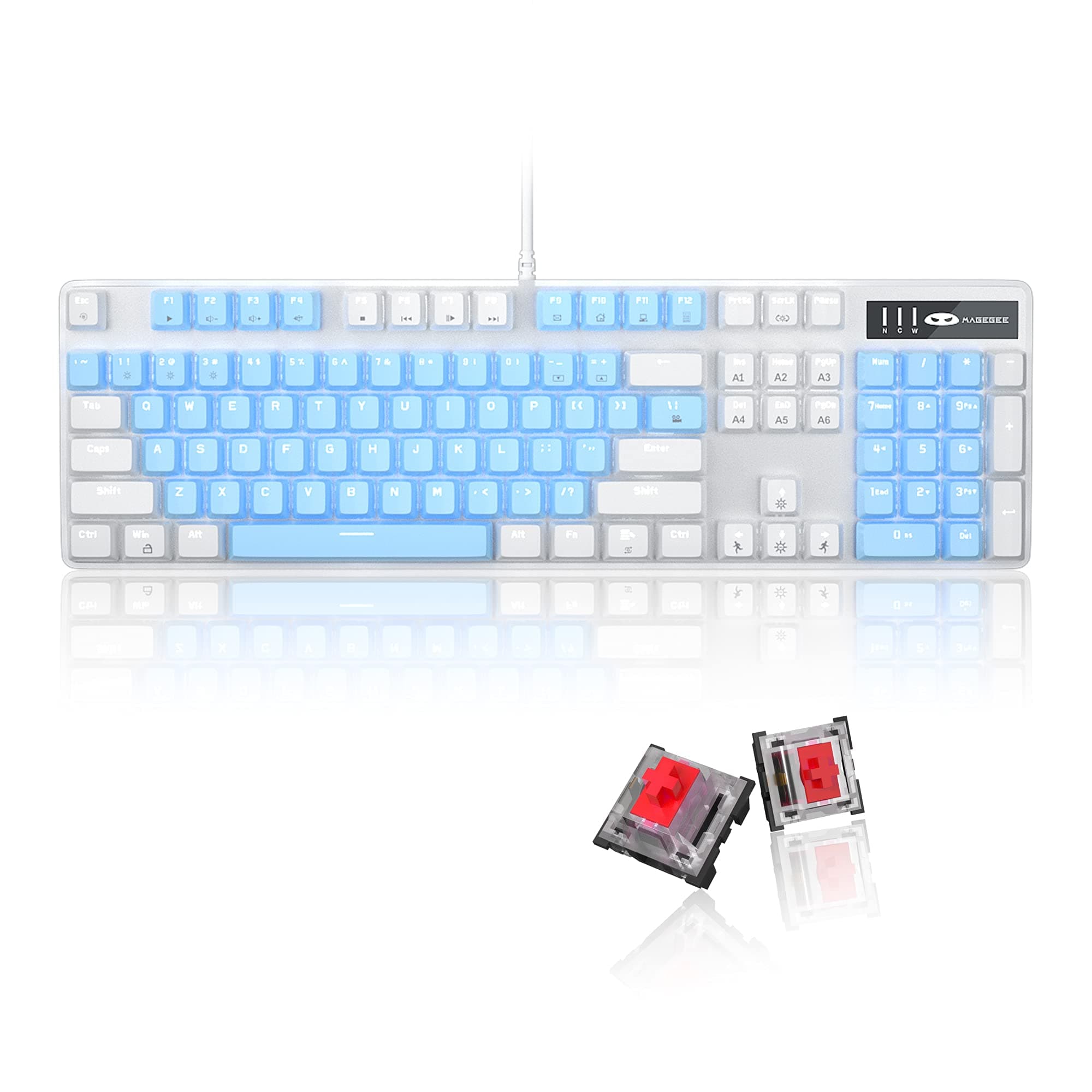 Mechanical Gaming Keyboard, 104 Keys White Backlit Mechanical Keyboards with Red Switches & Double-Shot Keycaps, MageGee Wired Ergonomic Computer K...