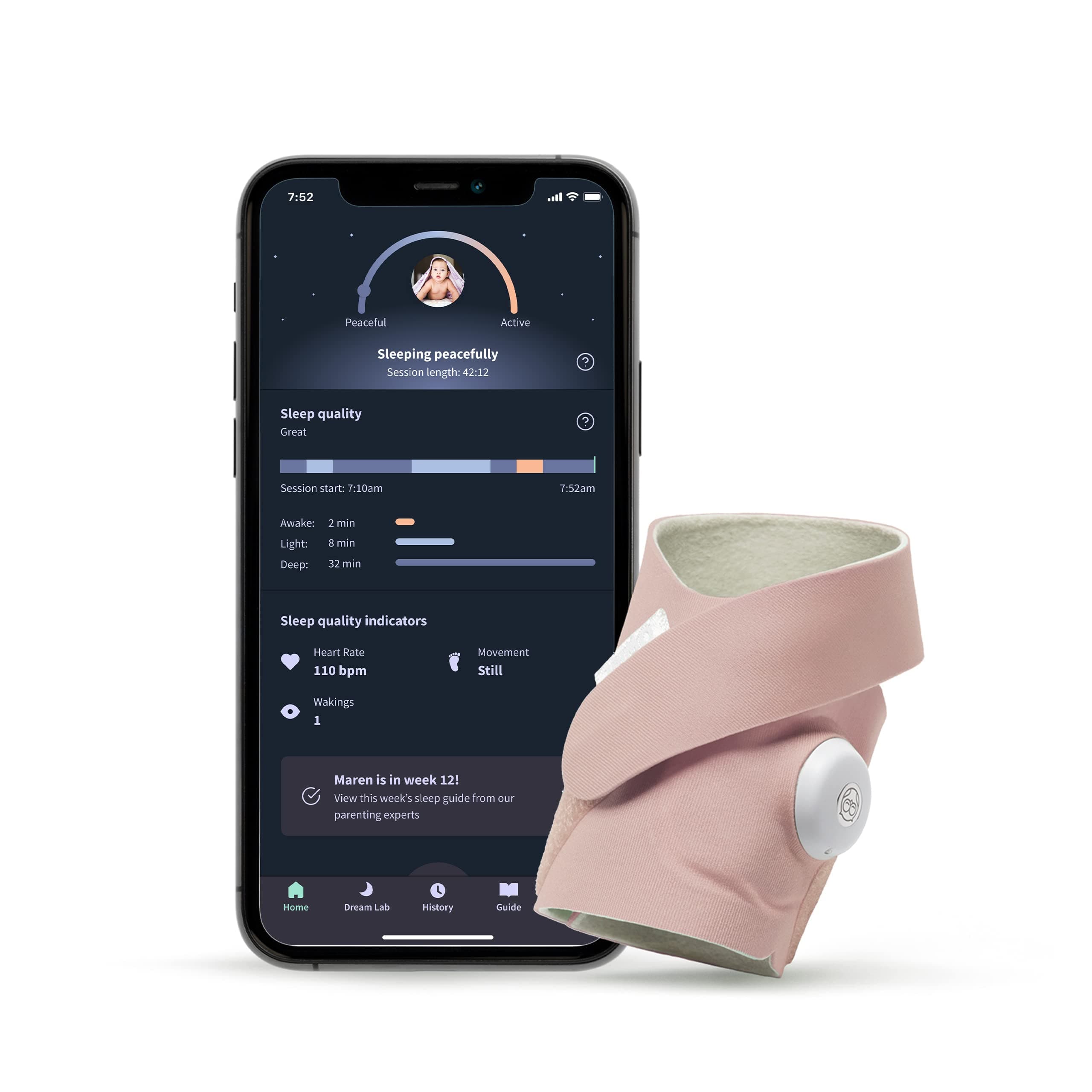 Owlet Dream Sock Baby Monitor - Dusty Rose - Track Sleep Trends and Help Baby Sleep Better