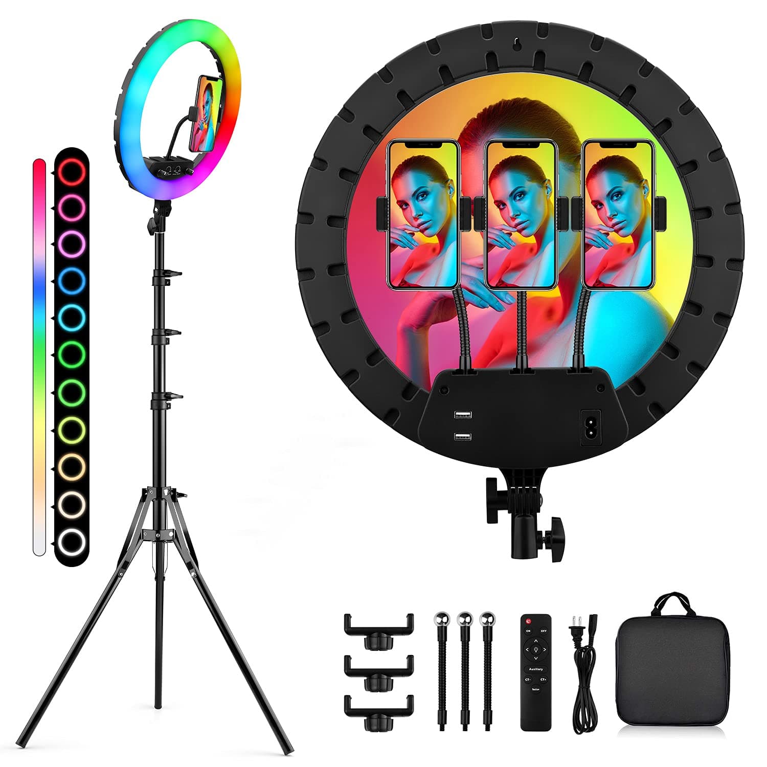14" Ring Light with Tripod Stand & Phone Holder, OldShark RGB Selfie Ring Light 15 Colors RGB LED Camera Ringlight for LiveStream/Makeup/YouTub...