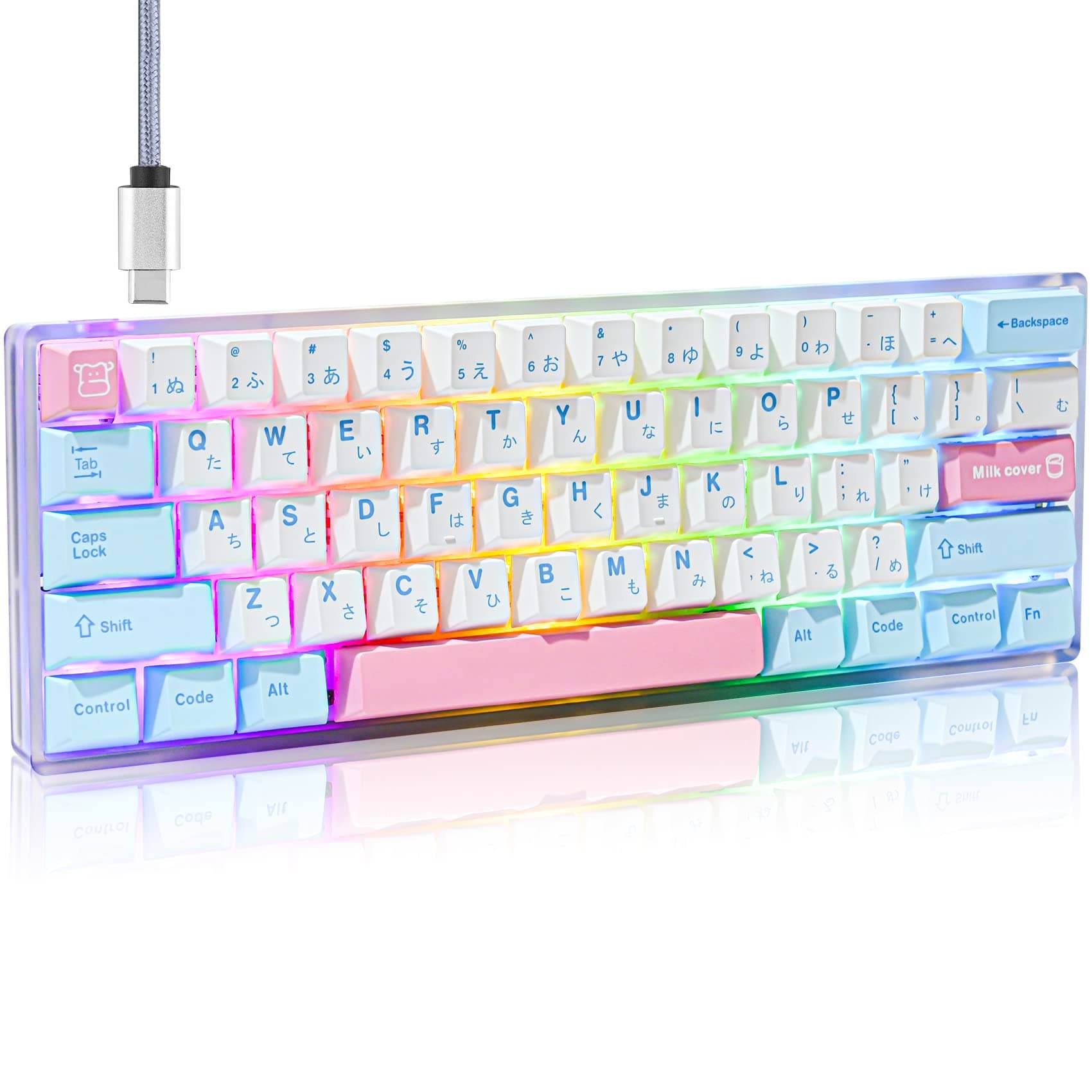 Ussixchare GK61 Milk 60% Mechanical Keyboard Gateron Linear Red Switch Custom RGB Programmable Gaming Keyboard with Hot Swappable and Cherry Profil...