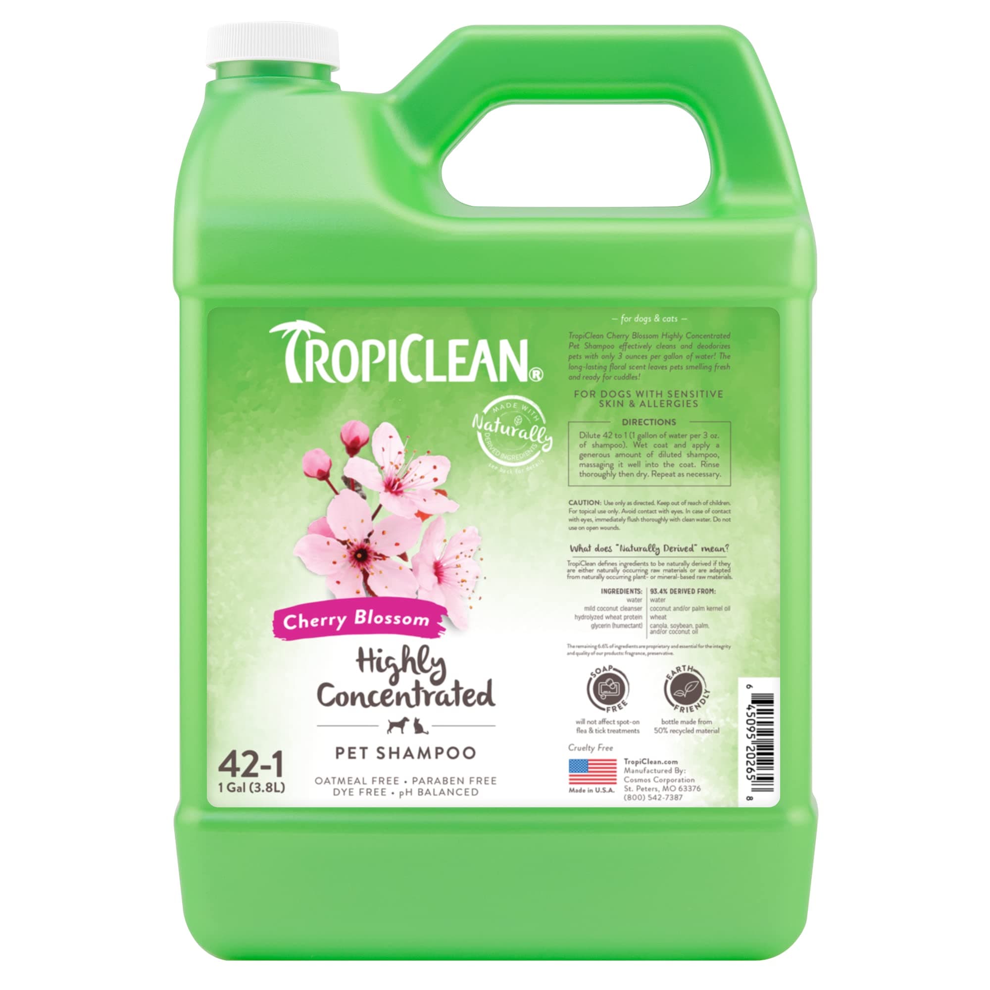 TropiClean High Concentrate Shampoo for Pets - 42:1 Dilution - Professional Grade & Size for Groomers - For Dog and Cats - Made in USA - Deodorizes...