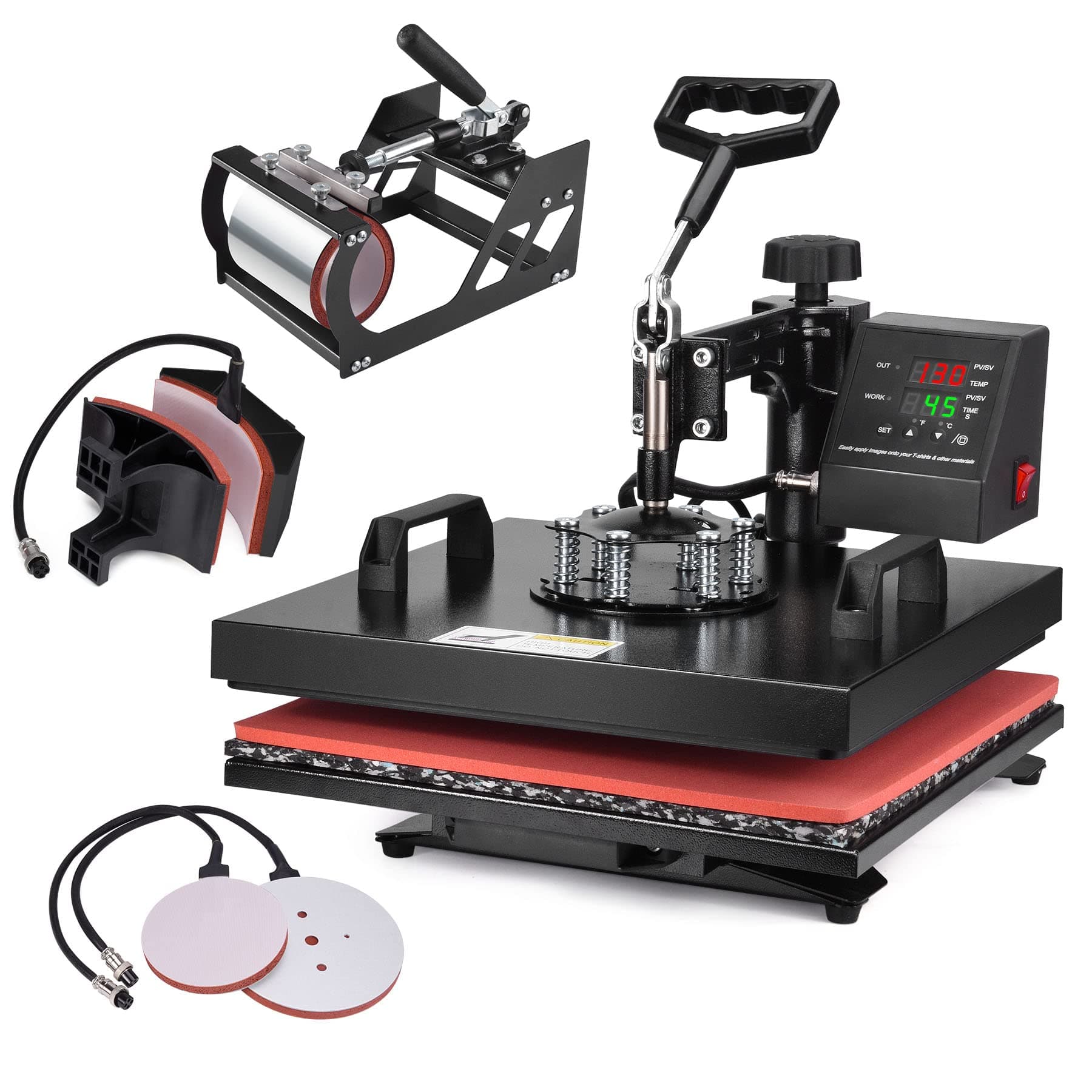 Slendor Heat Press 15x15 Inch 5 in 1 Heat Press Machine 360-Degree Swing Away Digital T Shirt Pressing Machine Multifunction Heat Transfer Sublimat...