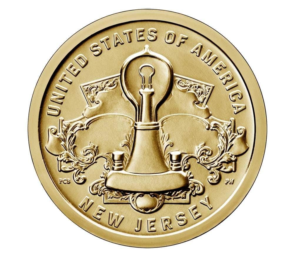 2019 D American Innovation New Jersey - Edison Bulb $1 Coin - Roll of 25 Dollar Coins Uncircualted