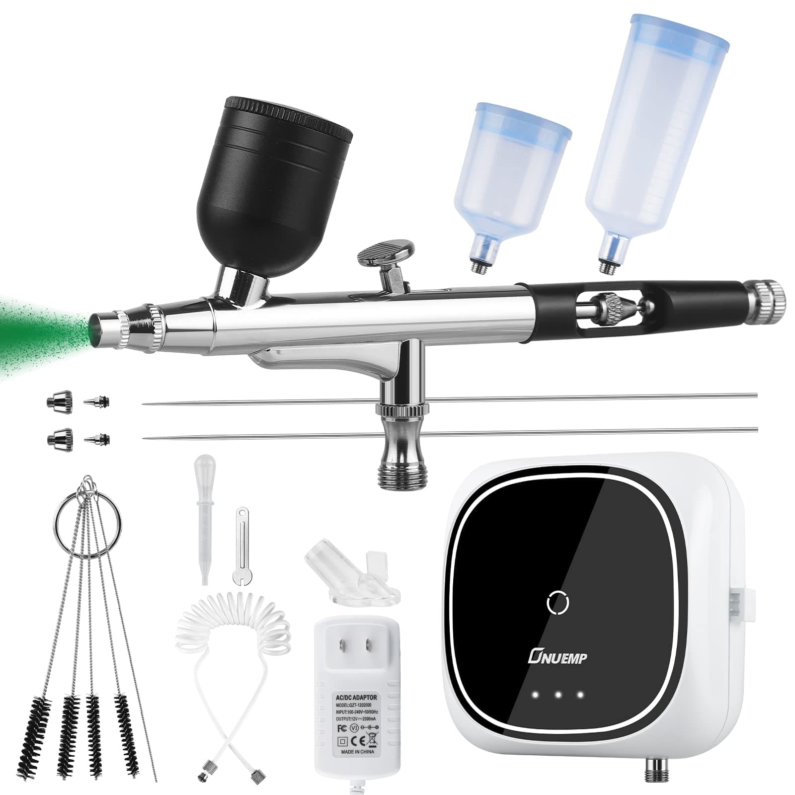 Airbrush Kit with Compressor, ONUEMP 30PSI Dual Action Gravity Feed Air Brush Pen with 2 Nozzle Sets (0.3 & 0.5mm), for Model Painting Makeup Nail ...
