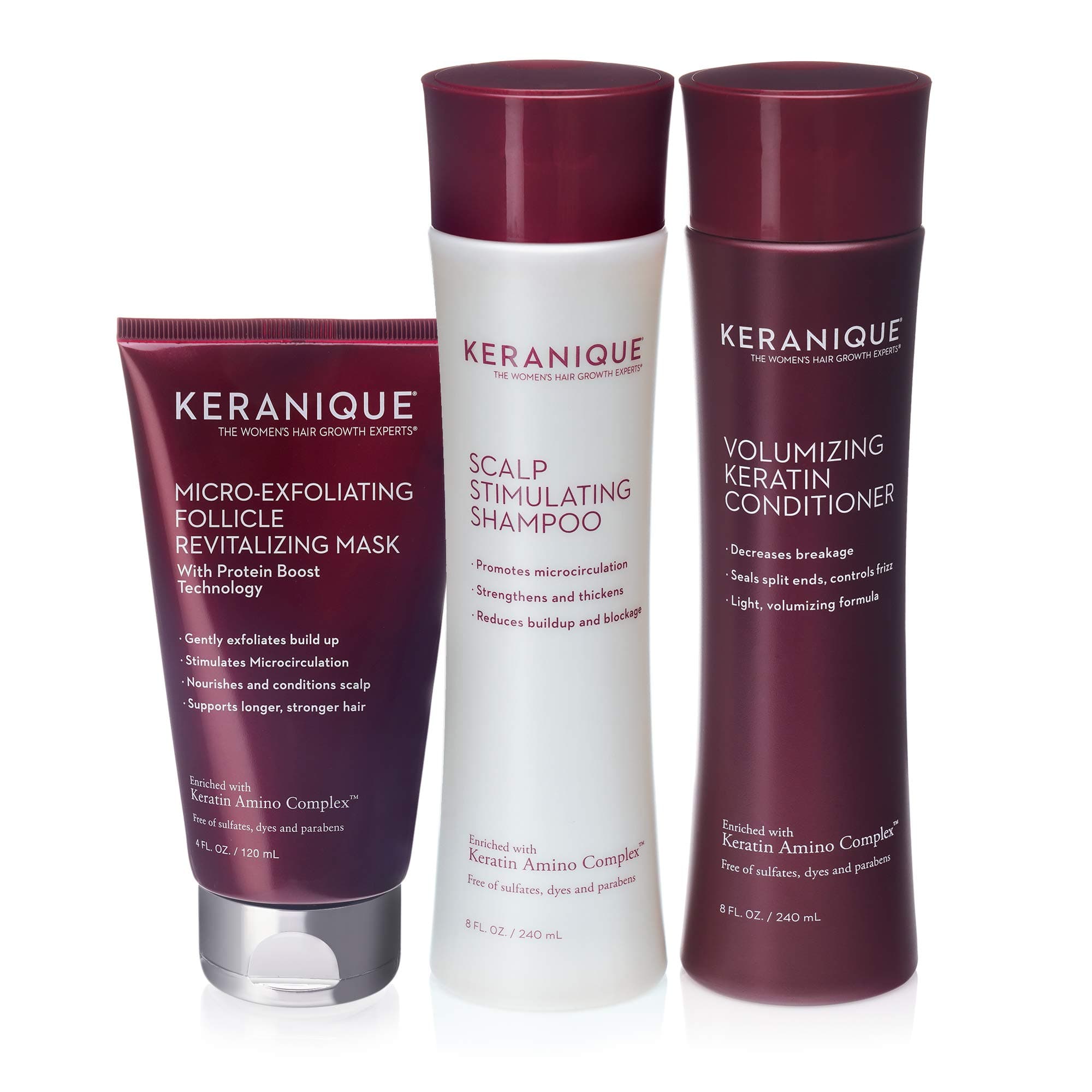 Keranique 60 Day Hair & Scalp Mask Kit | Shampoo, Conditioner and Follicle Revitalizing Mask | Keratin Amino Complex | Free of Sulfates, Dyes, and ...
