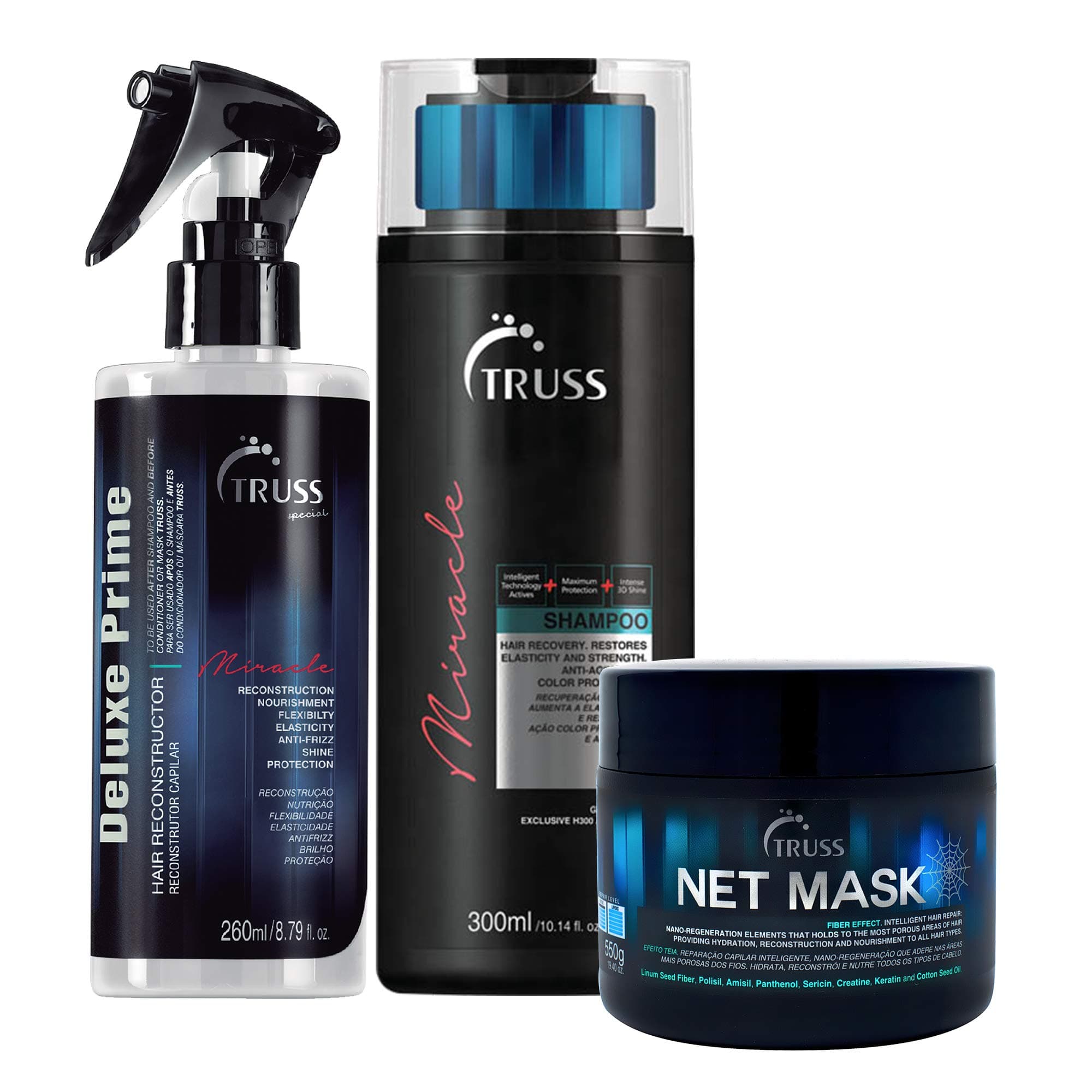 TRUSS Net Mask - Intensive Repair Mask Bundle With Deluxe Prime Hair Treatment and Miracle Shampoo