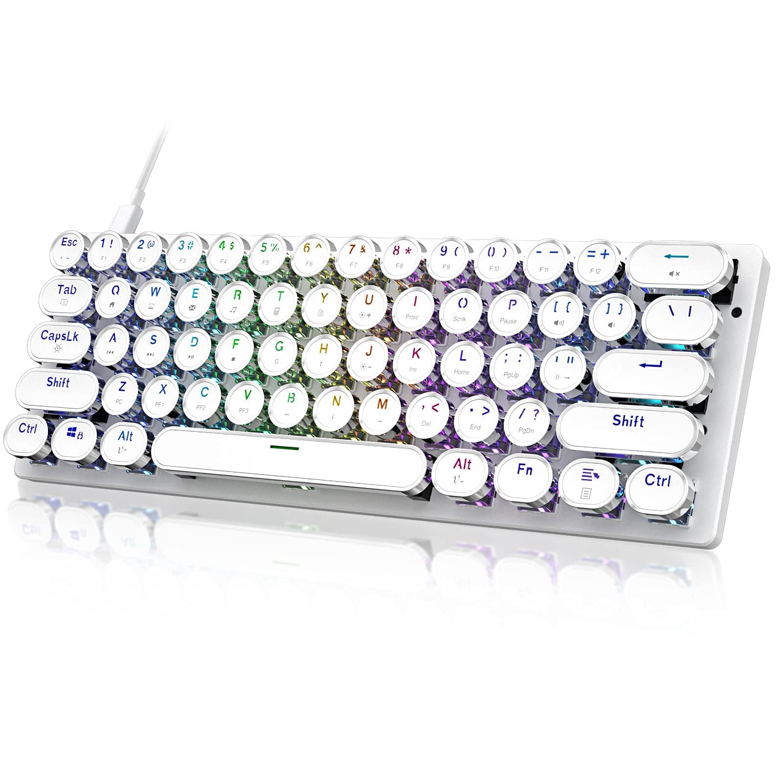 STOGA 60% Mechanical Keyboard, Gaming Keyboard for PC, Wired Mini White keyboaed Compact RGB LED Backlit, Retro Computer Keyboard Typewriter Style ...
