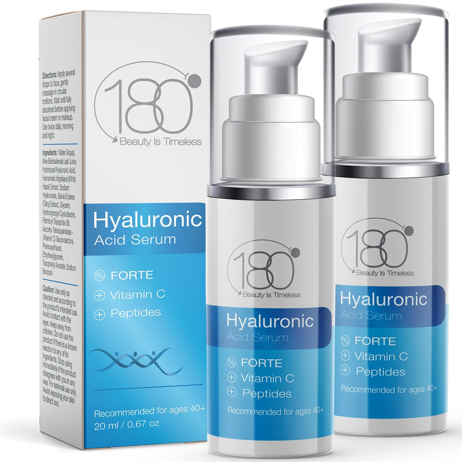 Hyaluronic Acid Serum for Face - Forte Triple Moisturizing Formula with Vitamin C by 180 Cosmetics - Smooth & Rejuvenate Pure Anti Aging Facial Moi...