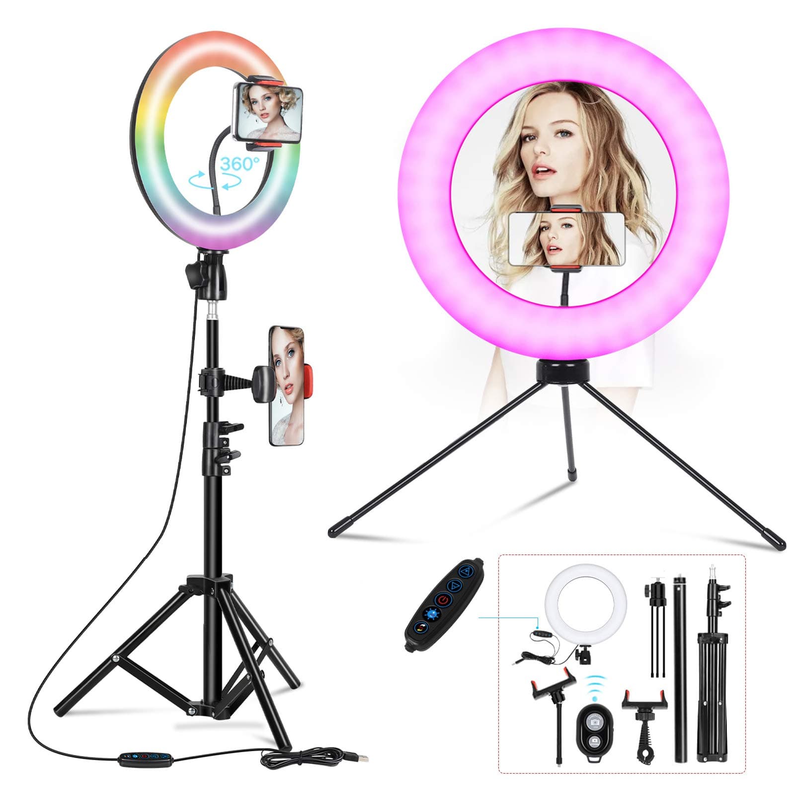 Ring Light with Stand ,Uhans Selfie Ring Light with 10 Inch RGB LED ,Ring Light for Makeup Photography Video Shooting TIK Tok Lights Compatible wit...
