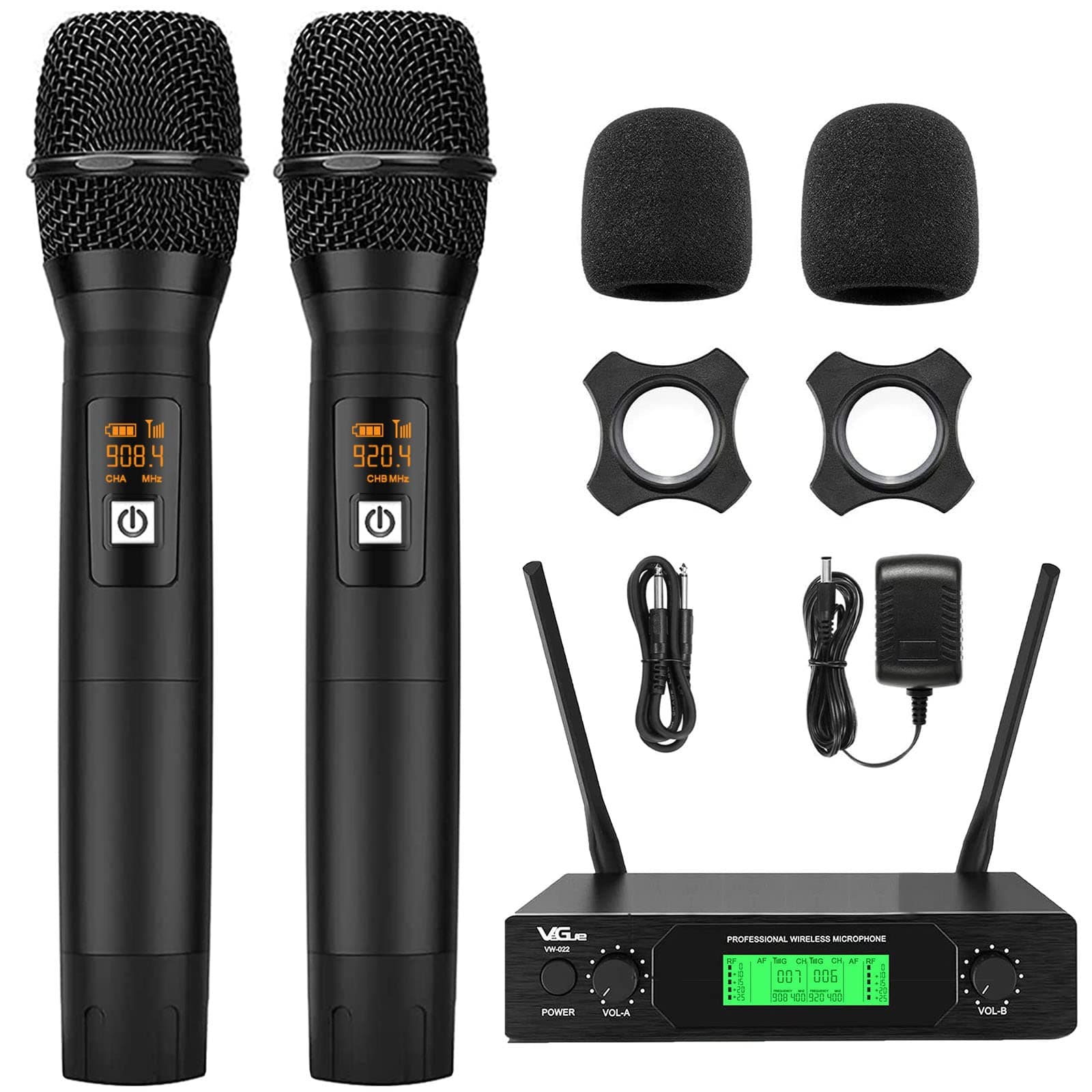 Wireless Microphone UHF, VeGue Metal Professional Dual Channel Handheld Dynamic Mic System, for Karaoke, Party, Church, DJ, Wedding, Meeting, Home ...