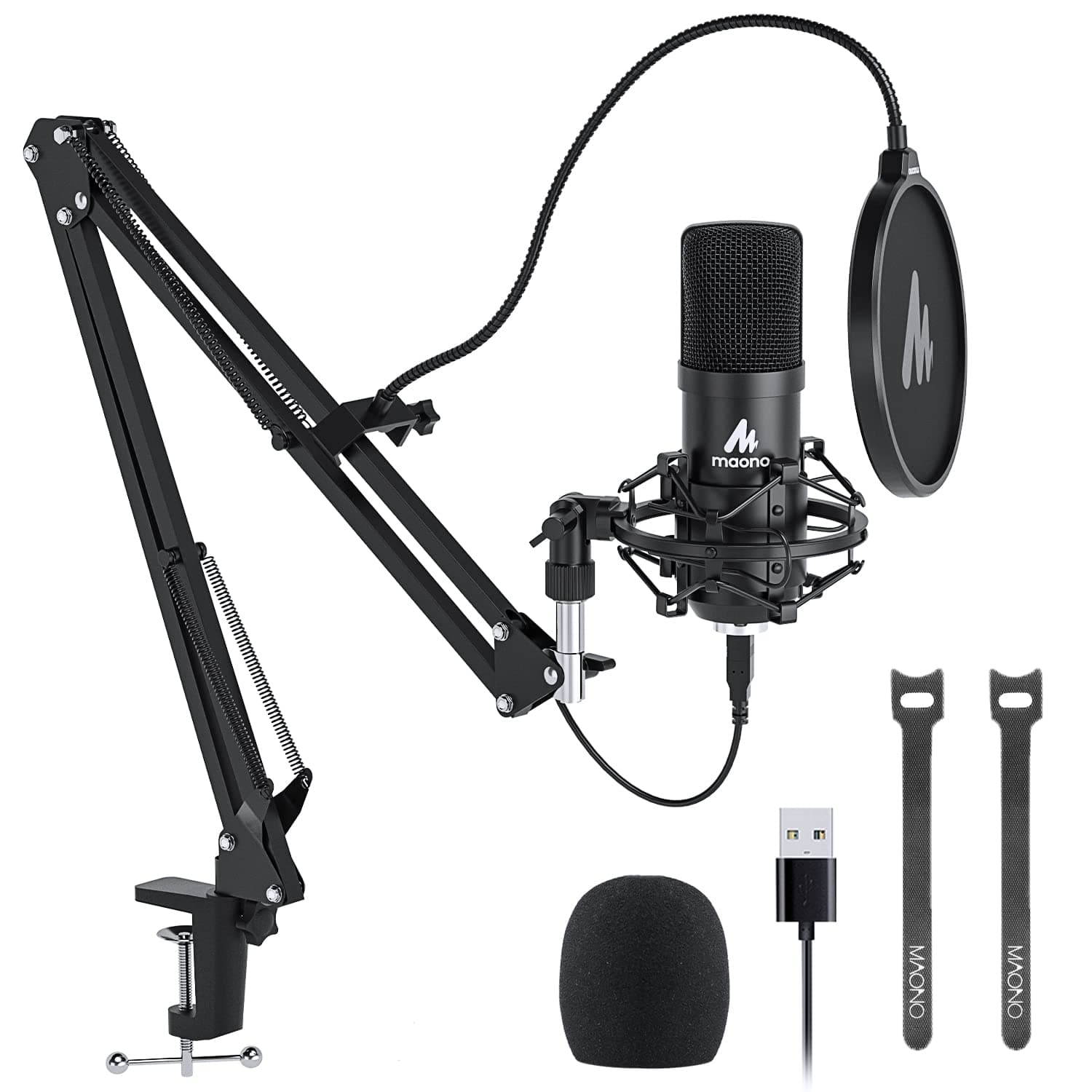 USB Microphone, MAONO 192KHZ/24Bit Plug & Play PC Computer Podcast Condenser Cardioid Metal Mic Kit with Professional Sound Chipset for Recording, ...