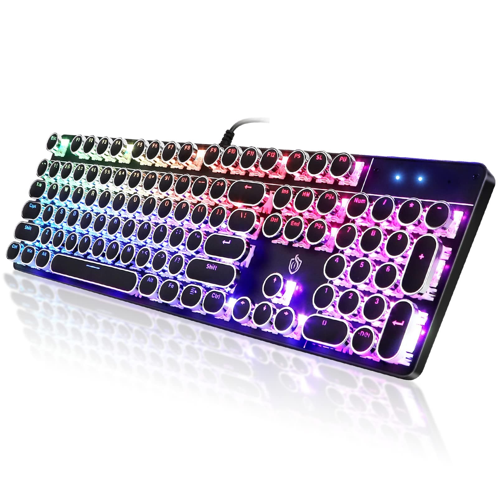 YSCP Typewriter Style Mechanical Gaming Keyboard RGB LED Backlit Wired Keyboard with Blue Switch Retro Punk Round Keycap 104 Keys Cute Keyboard, Bl...