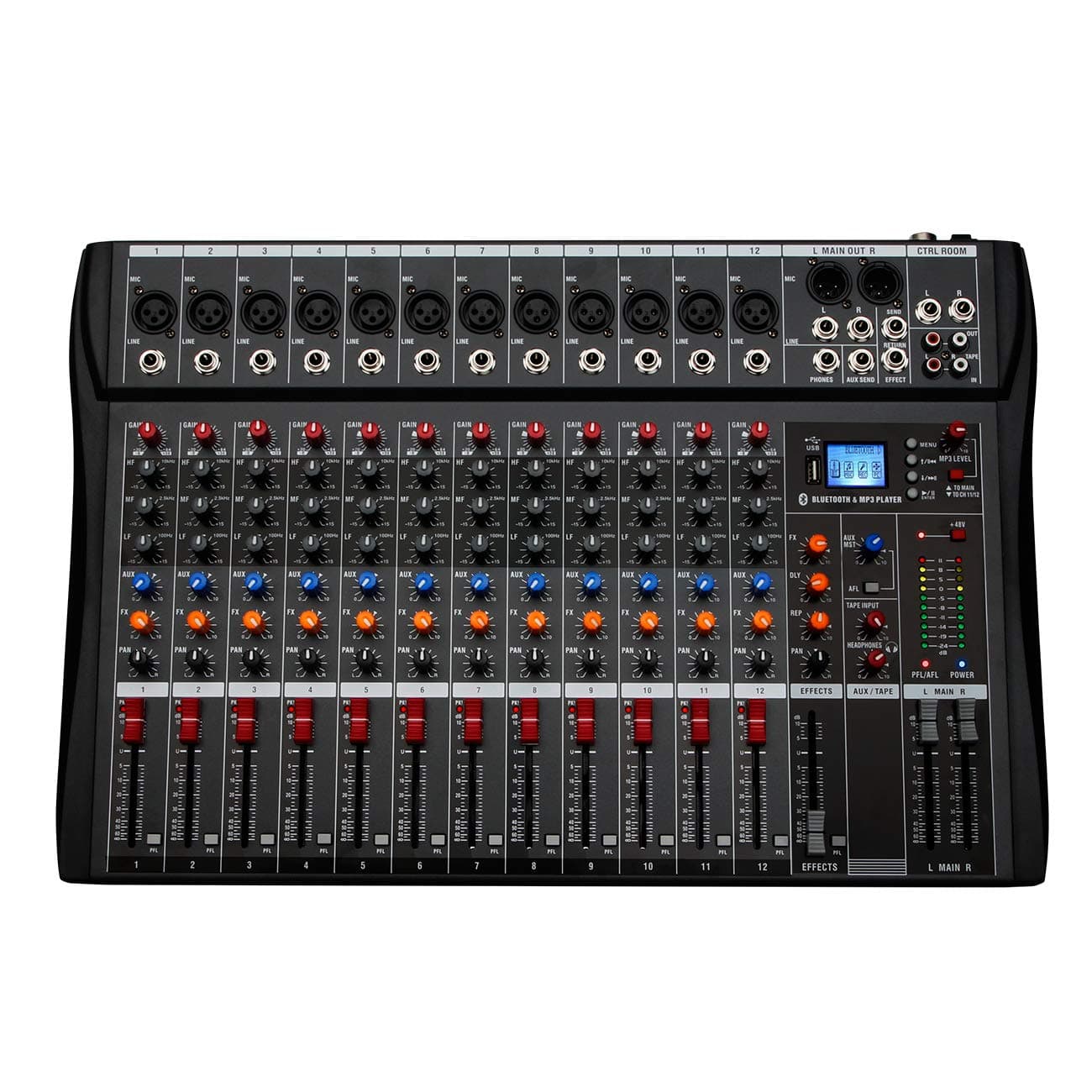 Depensheng DX12 DJ Sound Controller Interface w/ USB Drive for Computer Recording 12-Channel Studio Audio Mixer - XLR Microphone Jack, 48V Power, R...