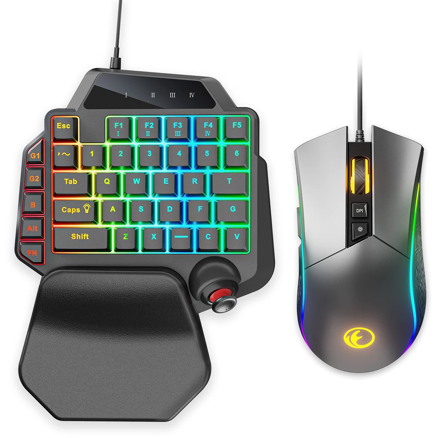 IFYOO K96 USB Wired Gaming 36 Keys One-Handed Keyboard and Mouse Combo Set for PC Games (Windows 10/8/7/XP, Linux), with RGB Backlit, Analog Joysti...