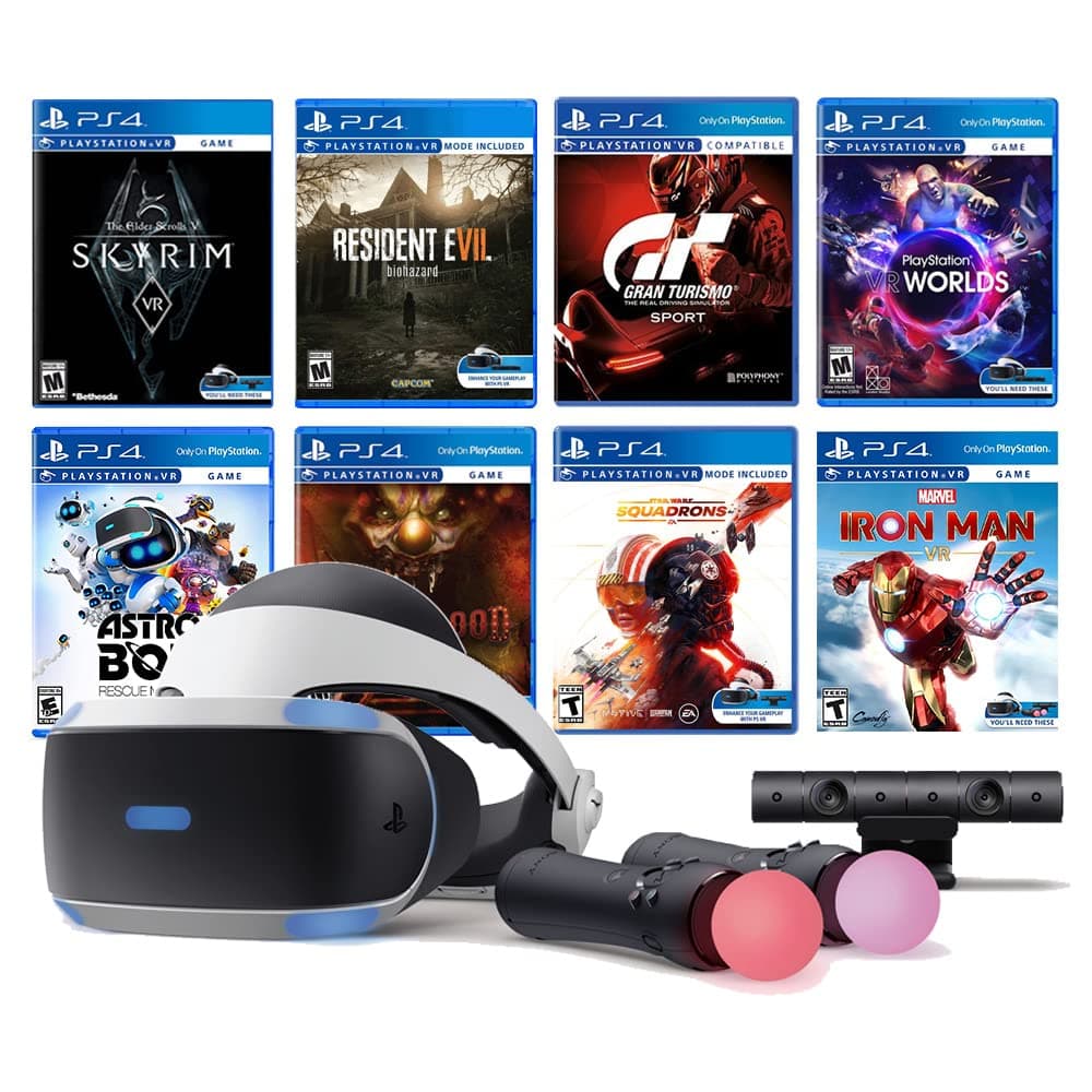 Playstation VR 8 Must-Play AAA Games Deluxe Bundle: PSVR Headset with Motion Controllers, Skyrim VR, Iron Man, Resident Evil, Astro Bot, Gran Touri...