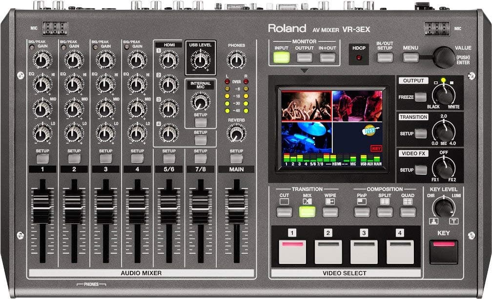 Roland VR-3EX All-in-one AV Mixer with Built-in USB Port for Web Streaming and Recording, 2.5" Multiview Touchscreen Monitor, Standard Definiti...