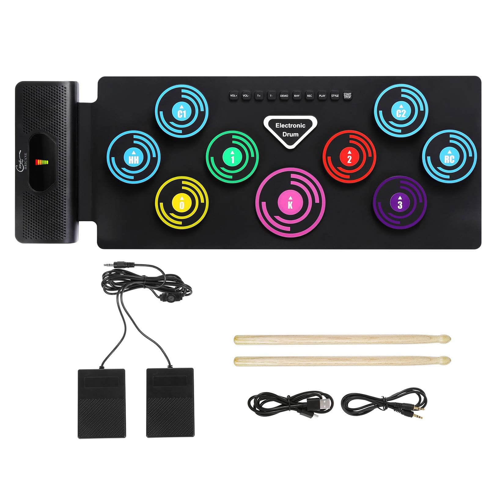 Hricane Electronic Drum Set 9 Pads, Roll Up Drum Practice Kit USB Rechargeable Thickened Drum Pad with MIDI Headphone Jack Built-in Speaker with Fo...