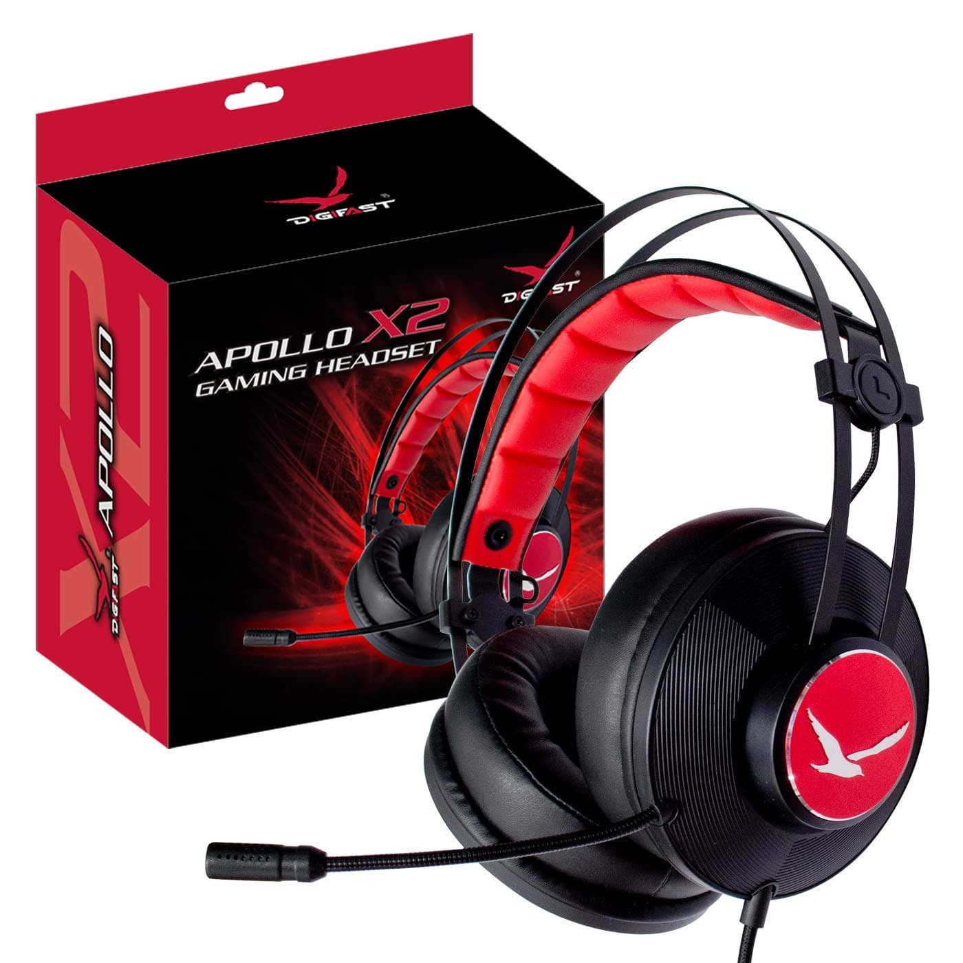 Digifast Gaming Headset Apollo Series X2, Lightweight, Noise-Canceling Adjustable Microphone, Remote Vol/Mic Control, Plug & Play, for PC, PS4, Nin...