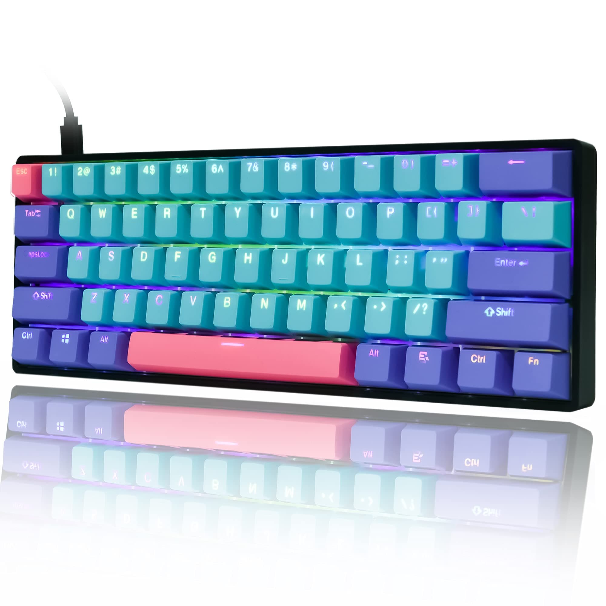 Guffercty kred GK61 60 Percent Keyboard Mechanical Red Switch Hot Swappable RGB Wired Gaming Keyboard with Backlit PBT Keycaps NKRO Type-C for PC G...