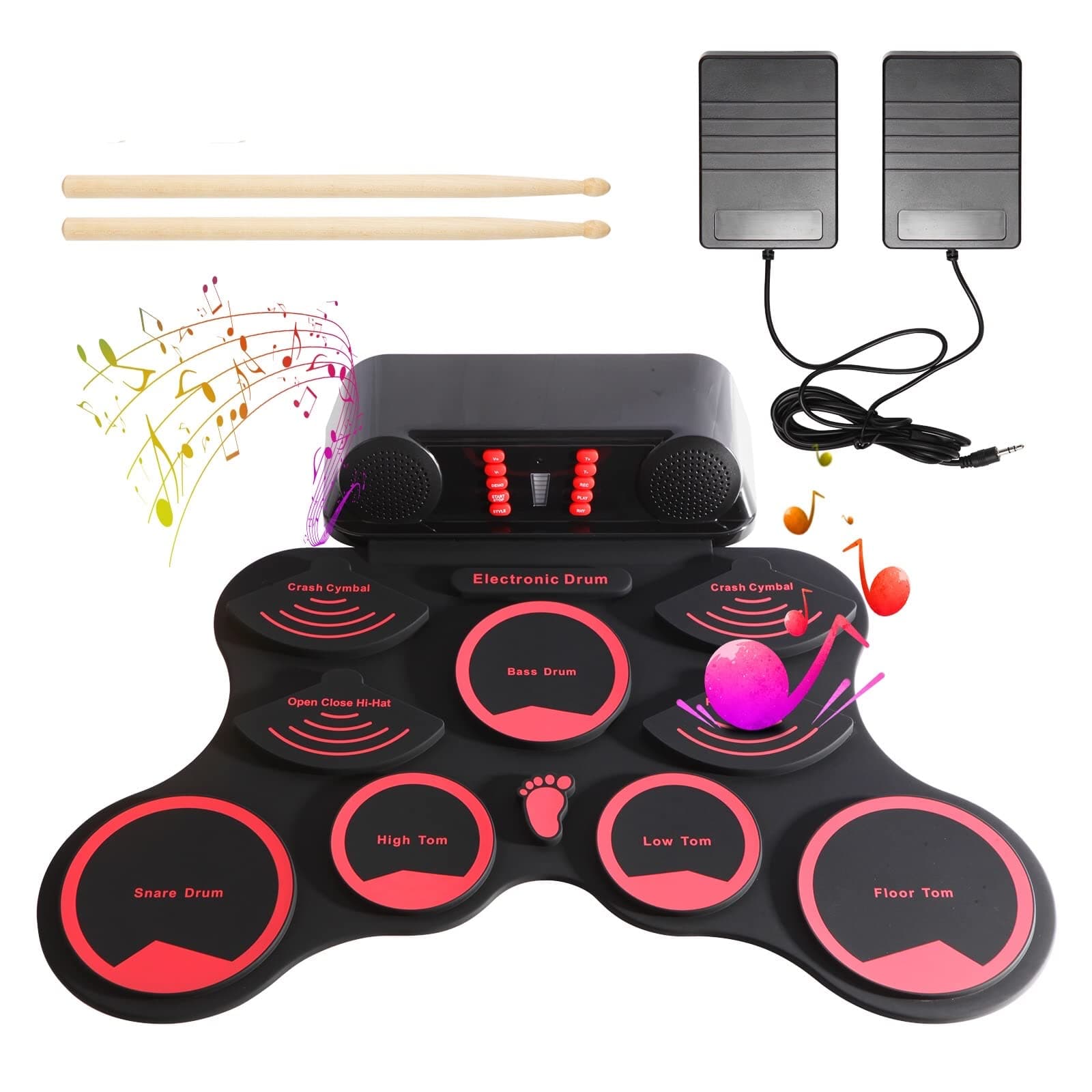 Portable Electronic Drum Set Bosikar Drum Pad Bluetooth Connection 9 Thicken Pads, Built-in Speaker and Rechargeable,Kid's Gift and Suitable fo...