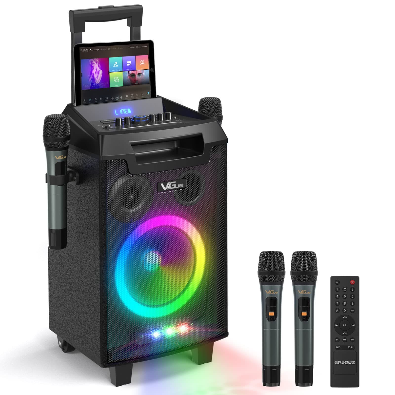VeGue Karaoke Machine, Bluetooth Speaker PA System for Adults & Kids with 2 Wireless Microphones, 8'' Subwoofer, Wireless Singing Machine f...