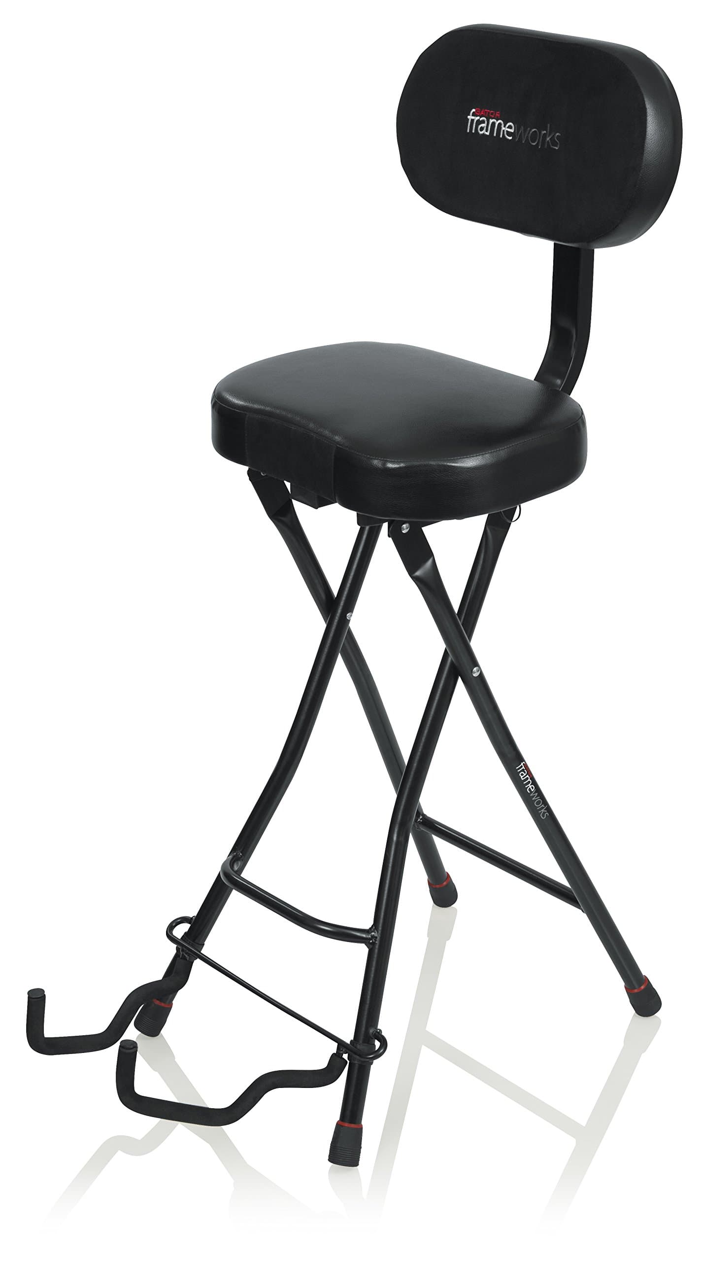 Gator Frameworks Guitar Seat with Padded Cushion, Ergonomic Backrest and Fold Out Guitar Stand; Holds both Acoustic and Electric Guitars (GFW-GTR-S...