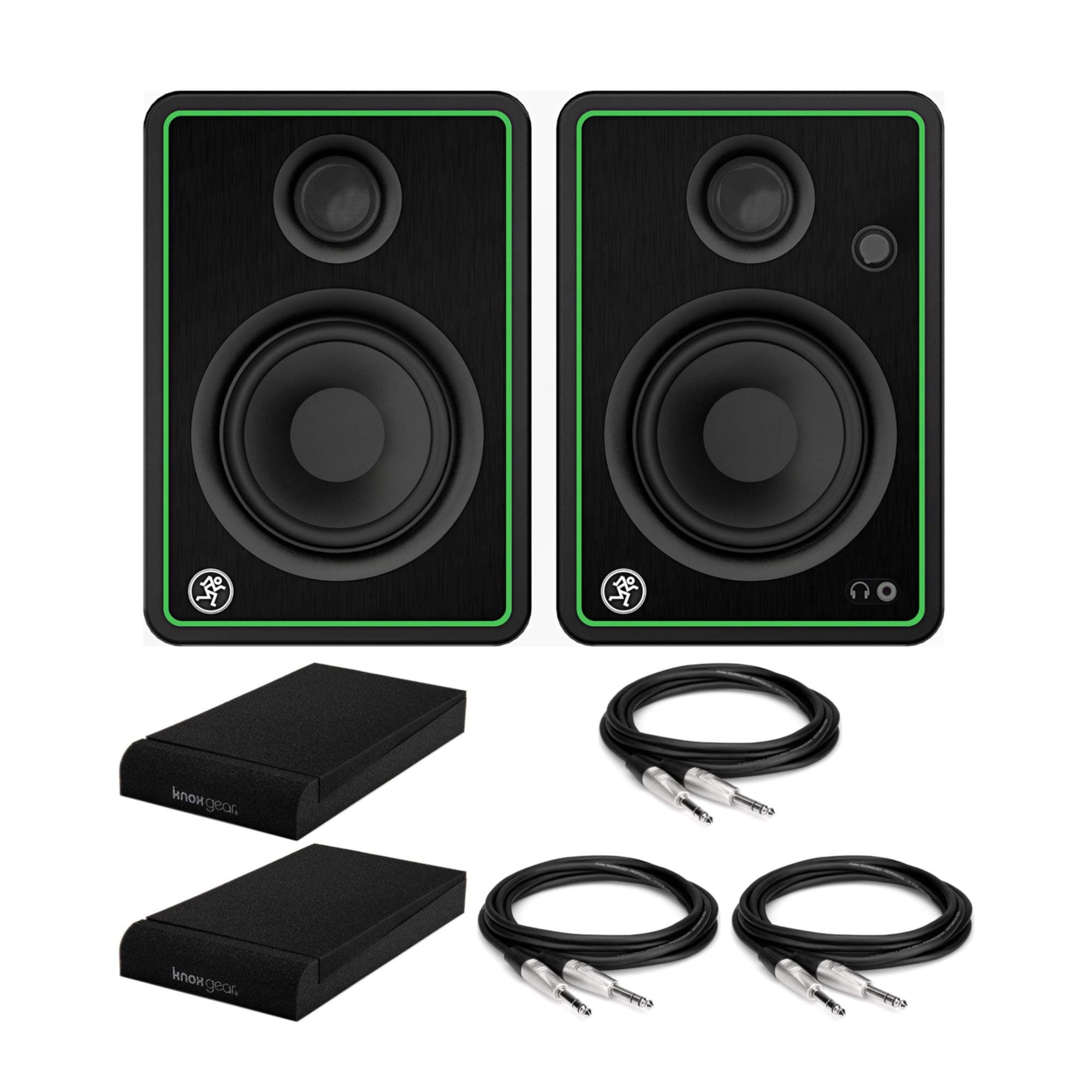 Mackie CR4-XBT 4-Inch Multimedia Monitors (Pair) Bundle with Knox Gear Isolation Pads & 1/4" to 1/4" TRS Cables (5 Items)