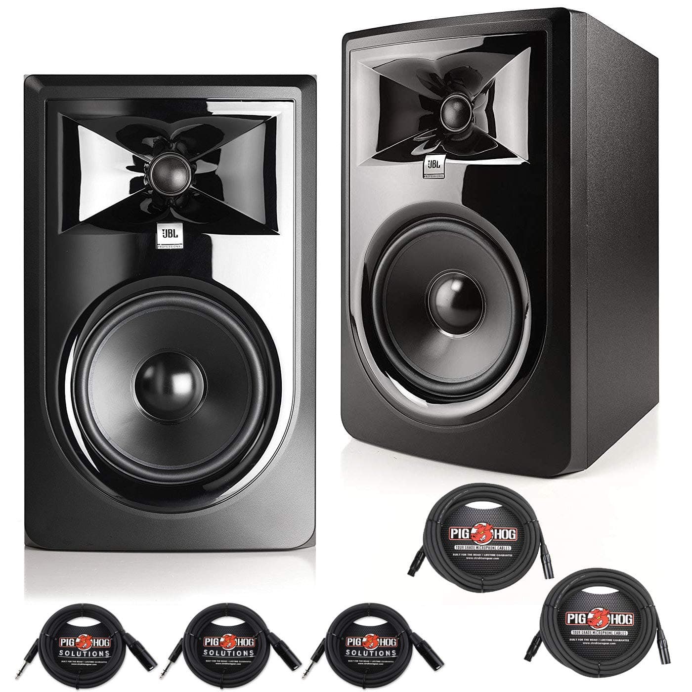 JBL 306P MkII 6.5" Studio Monitoring Speakers (Pair) w/ 5 Essential AxcessAbles AudioCables for Recording Studio