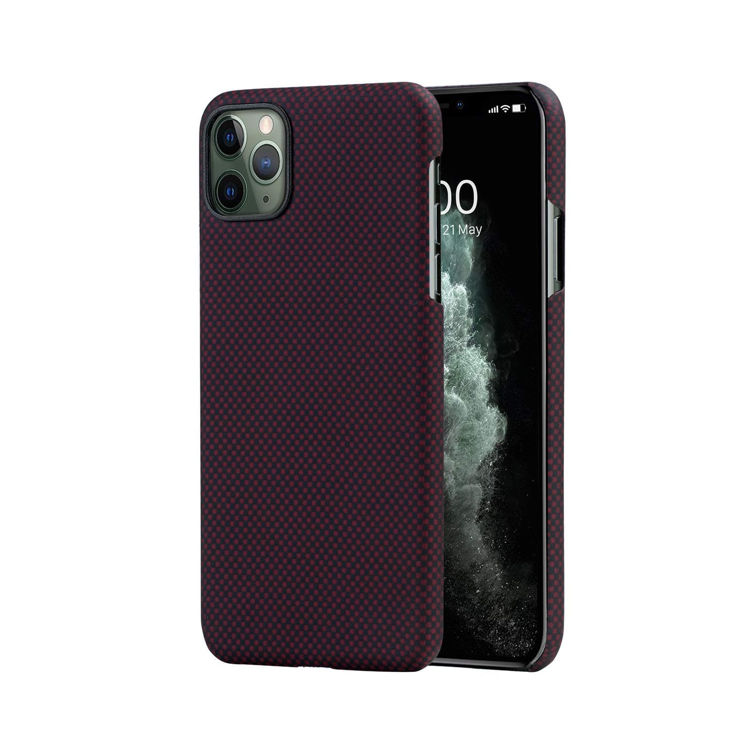 PITAKA Magnetic Case for iPhone 11 Pro 5.8" Minimalist MagEZ Case 100% Aramid Fiber Durable Perfectly Fit Cover-Black/Red(Plain)