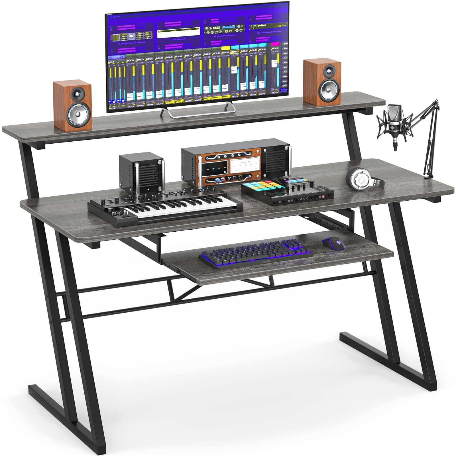 Armocity Music Recording Studio Desk, 47'' Sound Desk for Music Production, Recording Studio Desk with Keyboard Tray, Music Production Desk...