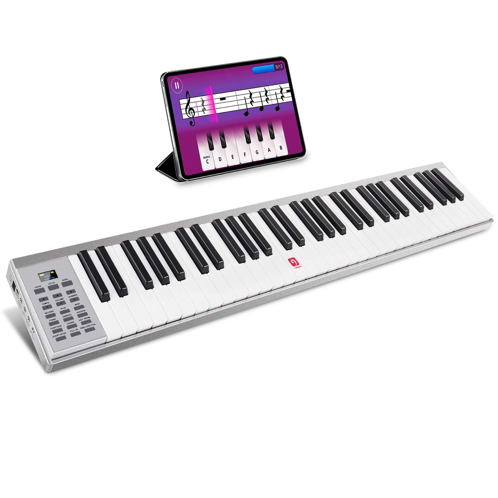 Vangoa Portable Piano Keyboard 61 Key, Slim Electric Piano with Touch-response Full-size Keys, Lightweight Aluminum Shell with Sustain Pedal, for B...