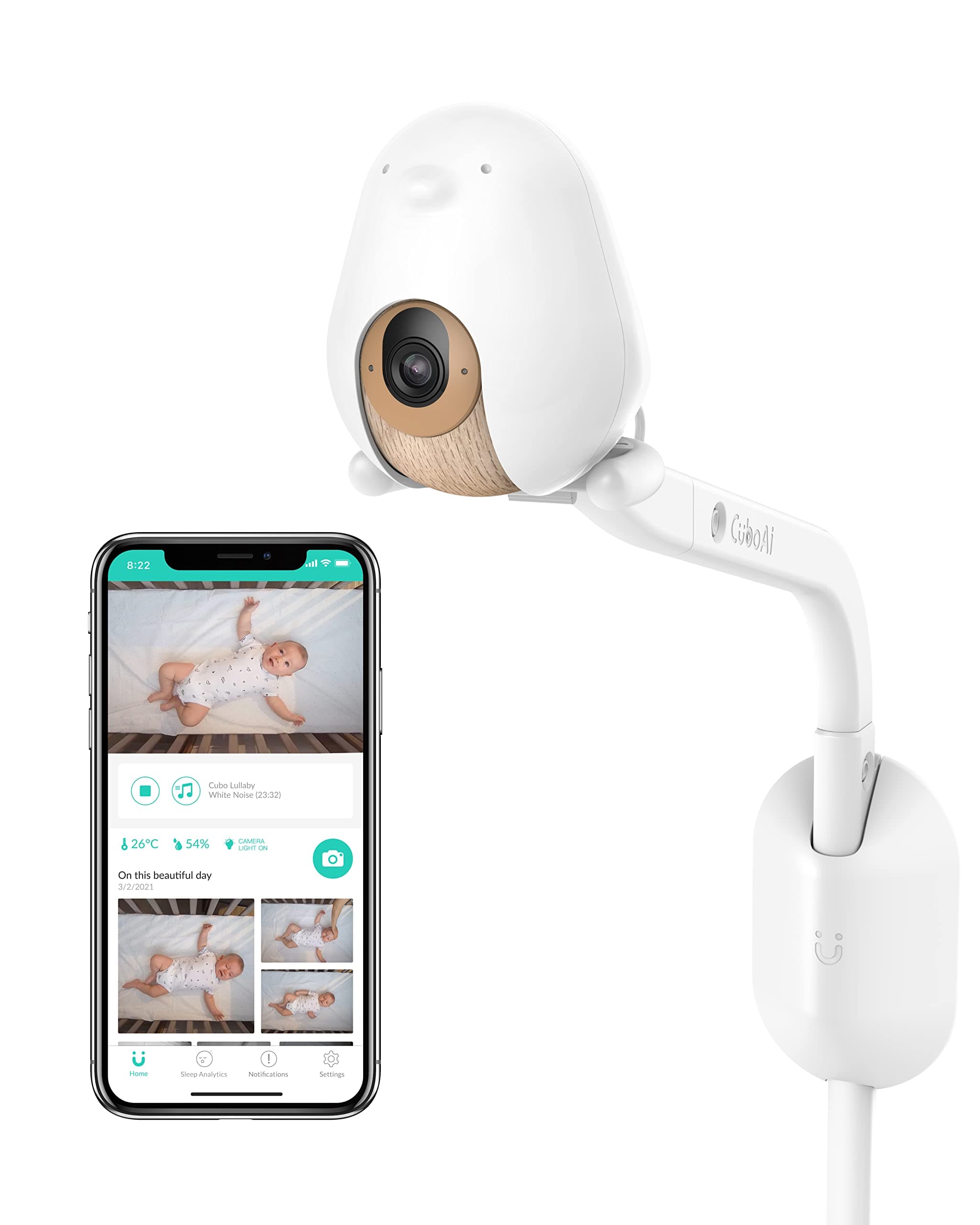 Cubo Ai Plus Smart Baby Monitor with Wall Mount: Sleep Safety Alerts for Covered Face, Danger Zone & Sleep Analytics - 1080p HD Night Vision Camera...