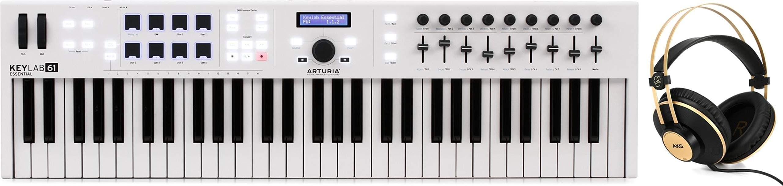 Arturia KeyLab Essential 61 61-key Keyboard Controller + AKG K92 Closed-back Monitor Headphones Value Bundle
