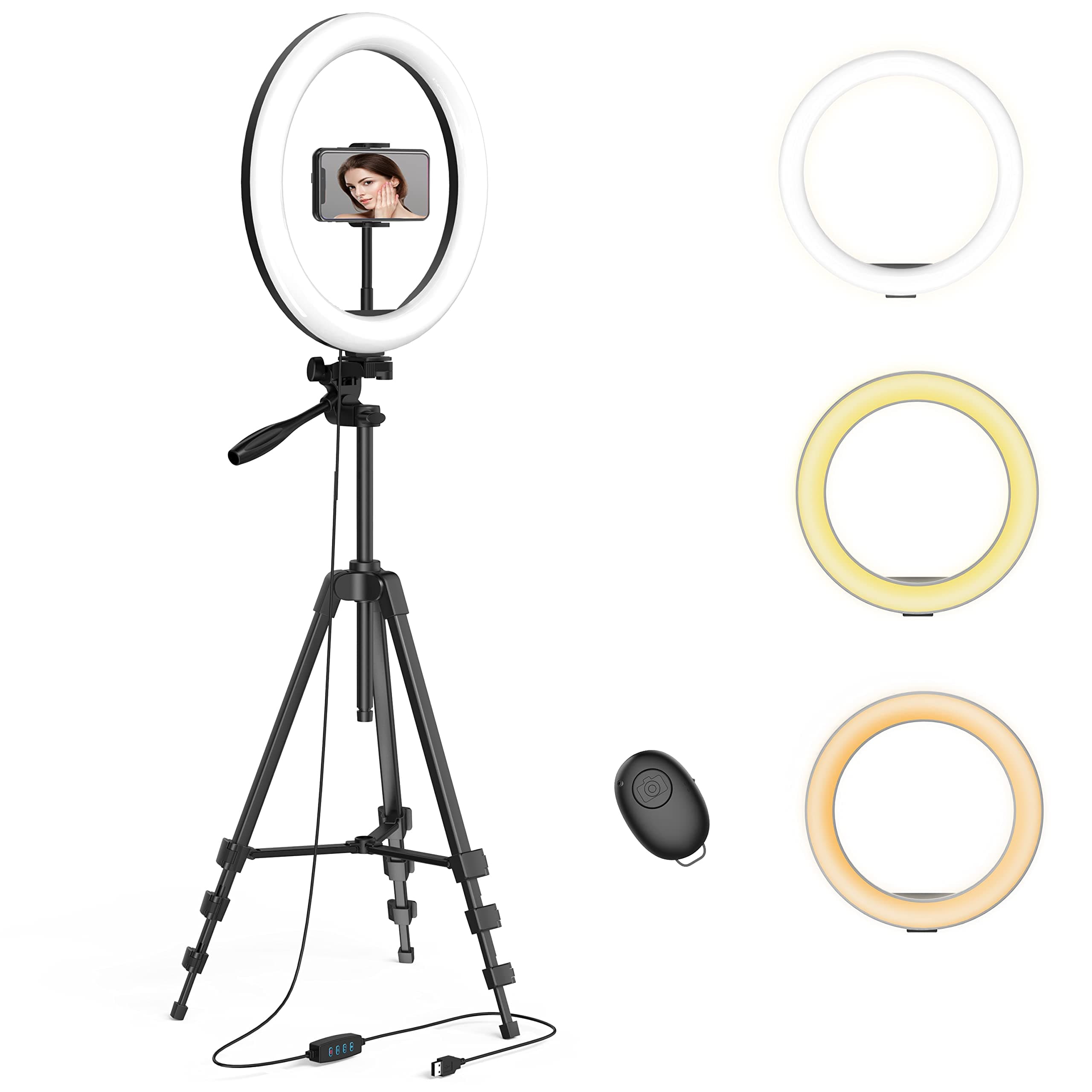 12.2" Ring Light with 54'' Extendable Tripod Stand & 2 Cellphone Holders for Live Stream/Makeup/YouTube Video, Dimmable LED Beauty Self...