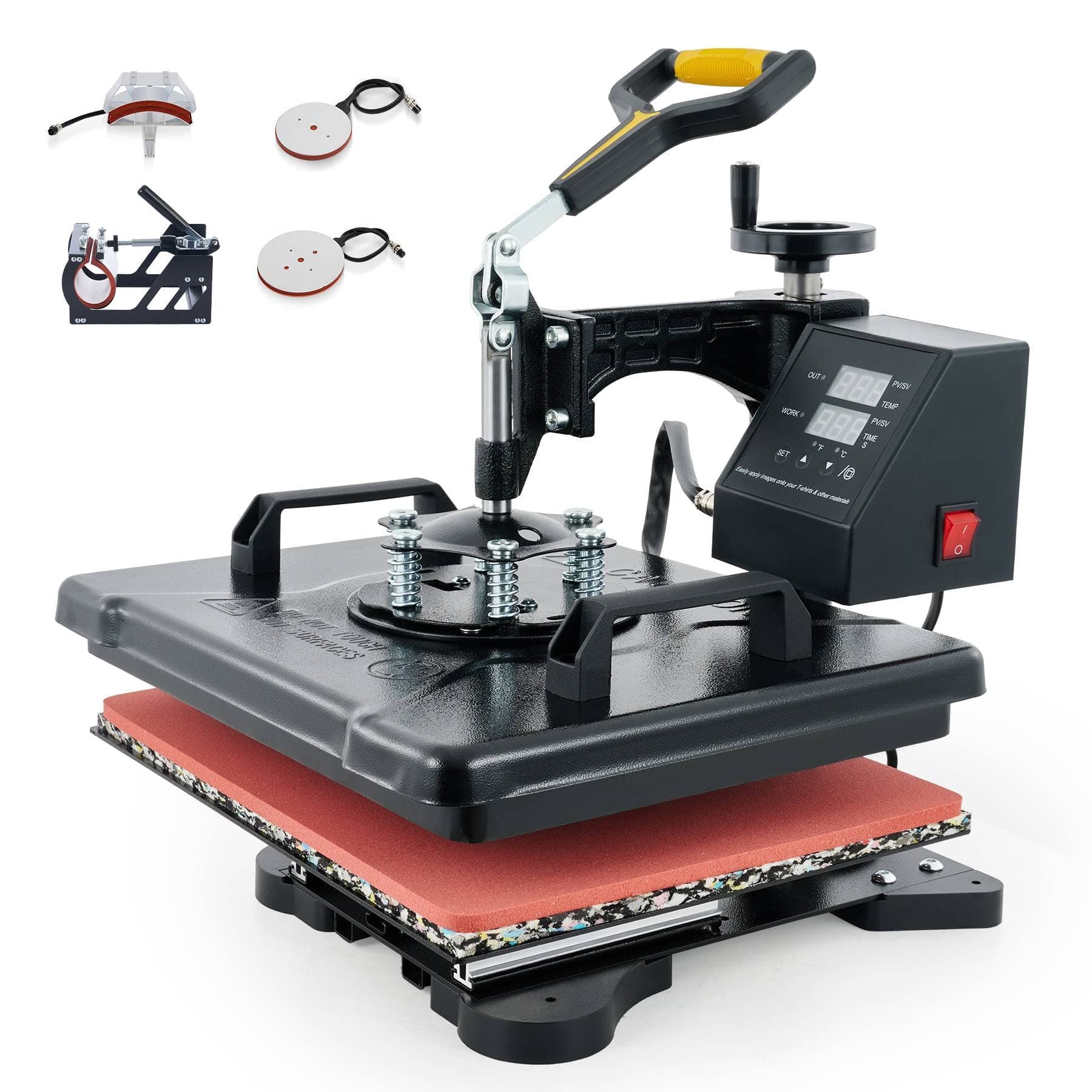 CREWORKS 12x15 Inch Heat Press Machine, 5-in-1 T Shirt Transfer Press, 360 Degree Swivel Heat Press Multifunction Sublimation Combo Shirt Press Mac...
