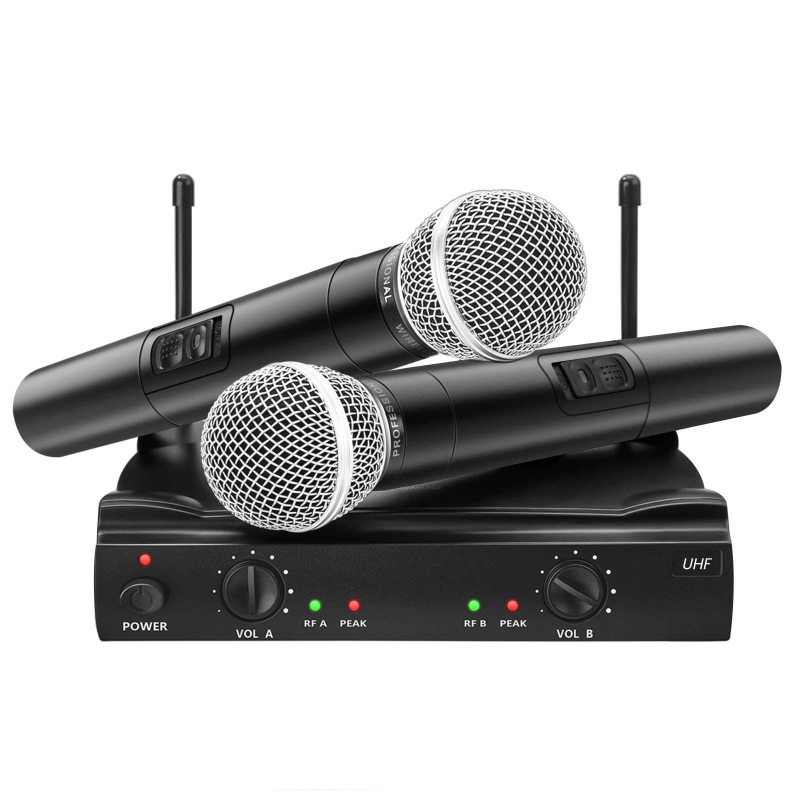 UHF Wireless Microphone System, EIVOTOR Dual Channel Handheld Wireless Microphone with Professional Karaoke Receiver and 2 Handheld Dynamic Mics Se...