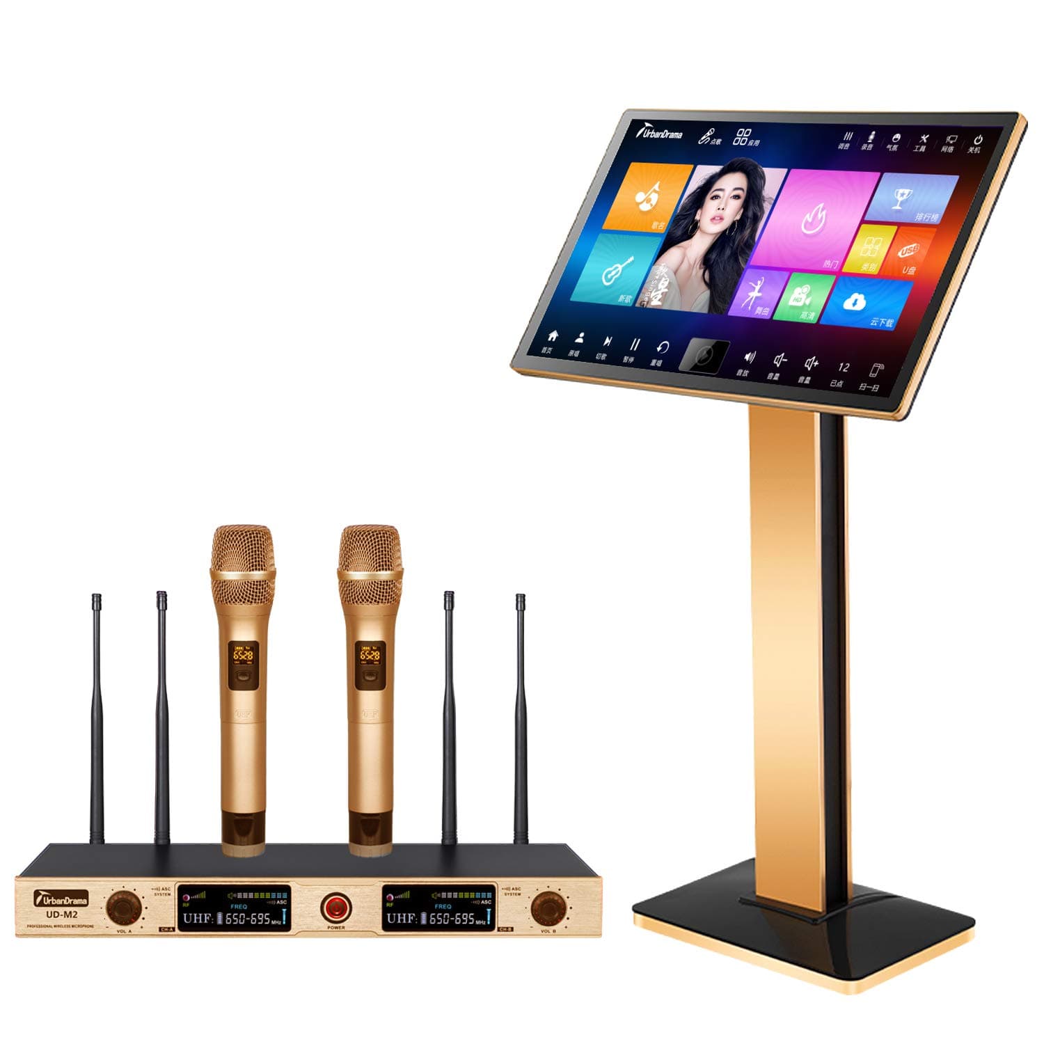 Karaoke Player with Wireless Microphone, 22'' Capacitive Touch Screen Intelligent Voice Keying Machine Real-time Score, Professional Karaok...